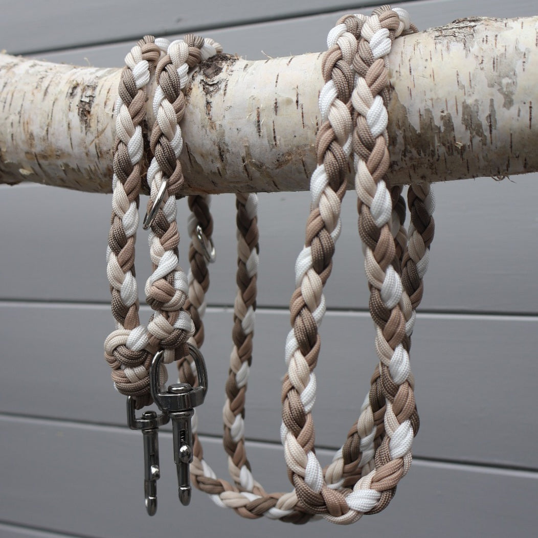 Hand-woven paracord leash *Tan-Mocca-Cream-White*