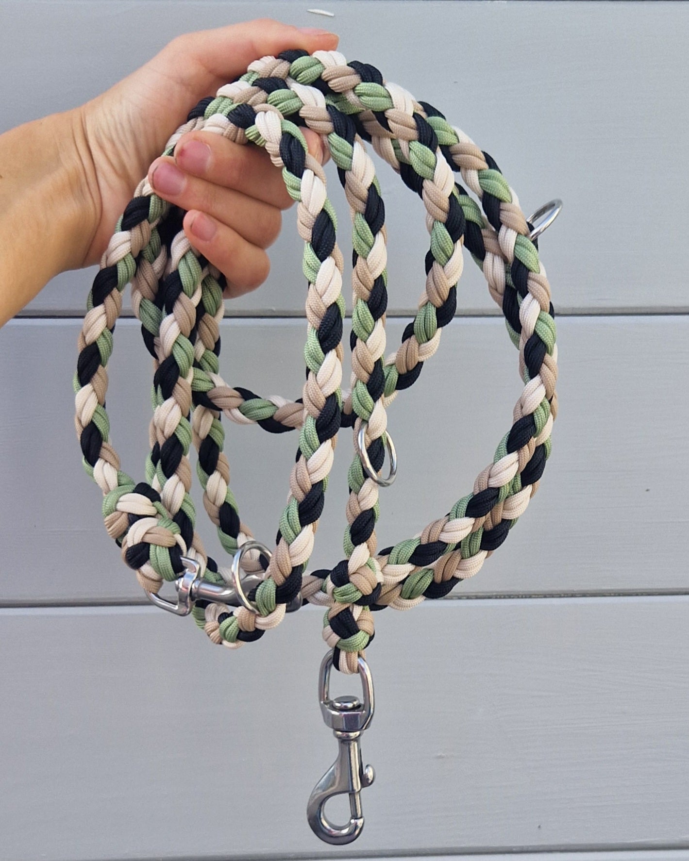 Hand-braided Paracord Leash *Guacamole & Cream & Mocca & Black *
