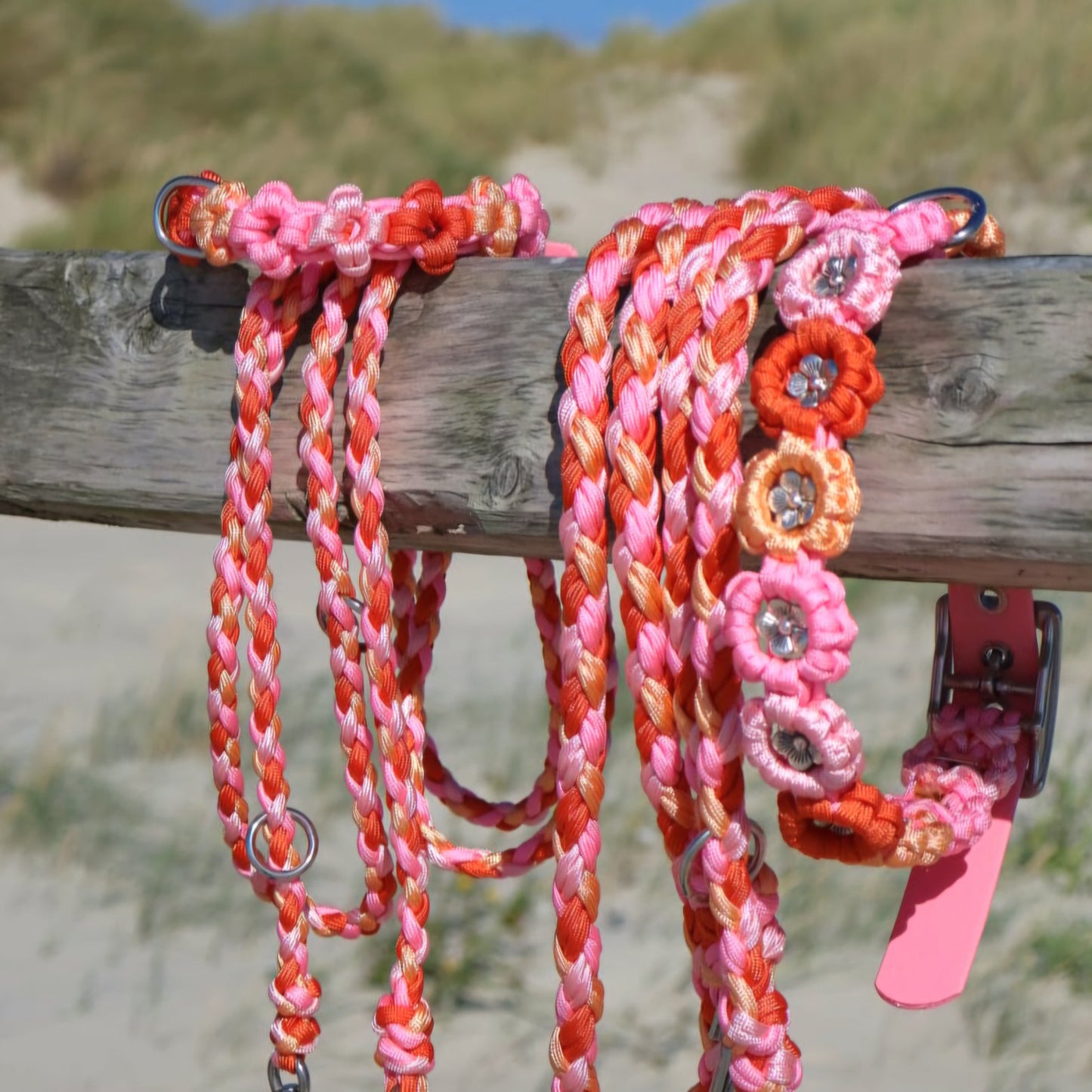 Mini Blumen Paracord Halsband *Rosa & Orange* 28-32cm