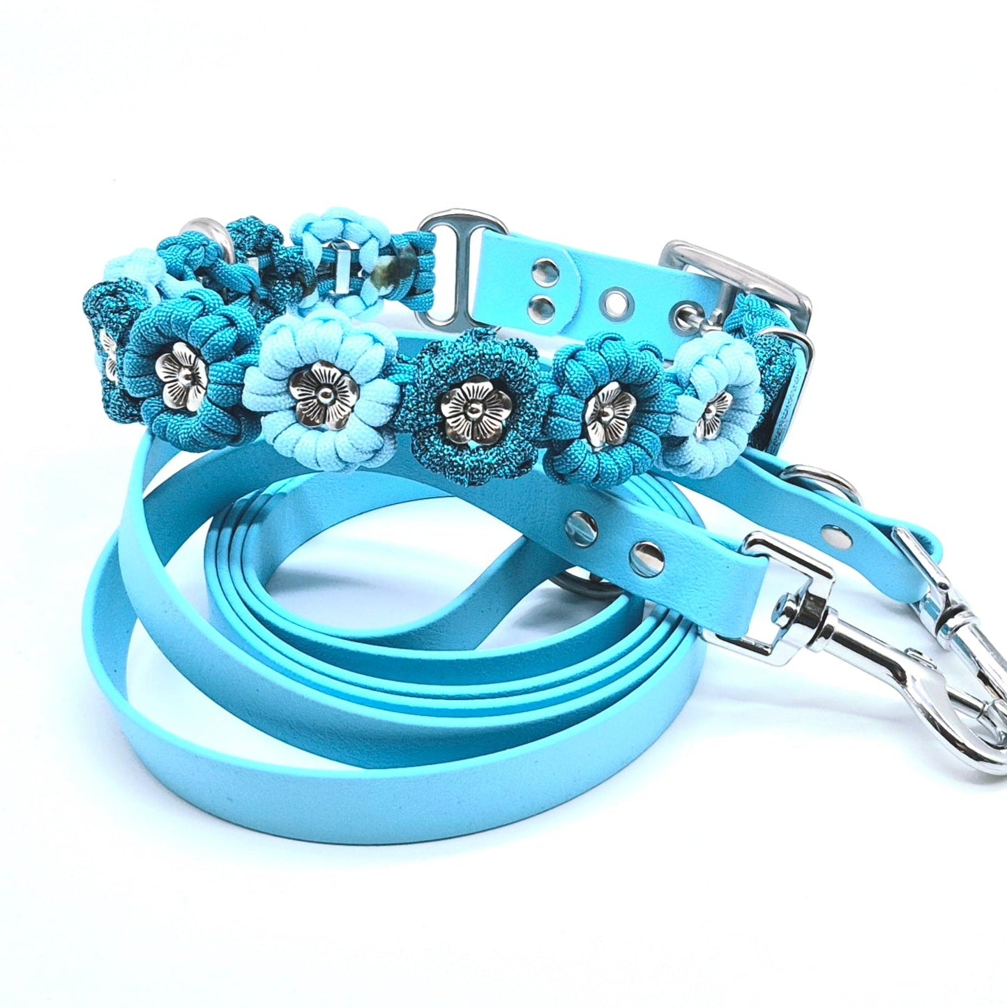 Blumen Halsband *Cyan Glitzer*