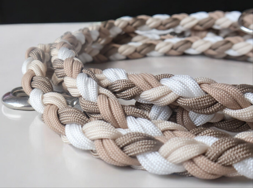 Hand-woven paracord leash *Tan-Mocca-Cream-White*