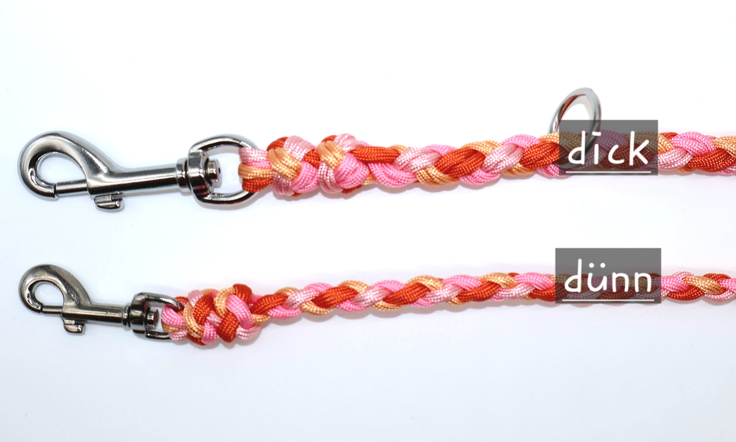 Handgeflochtene Paracord Leine *Rosa & Orange*