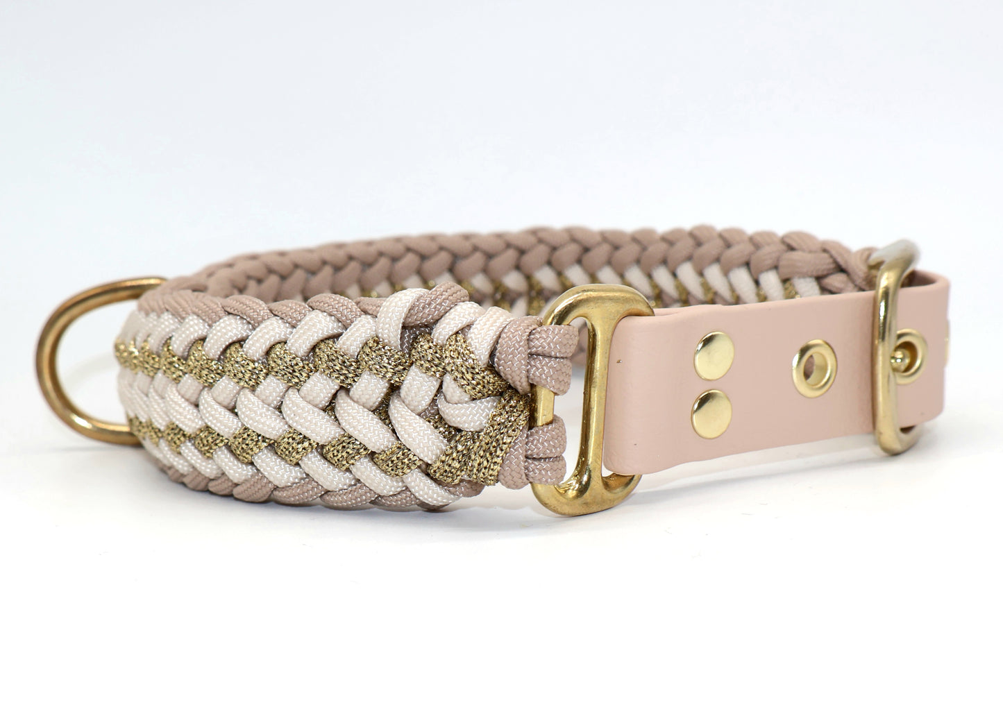 Paracord Halsband Breit geflochten *Mocca & Creme & Gold*