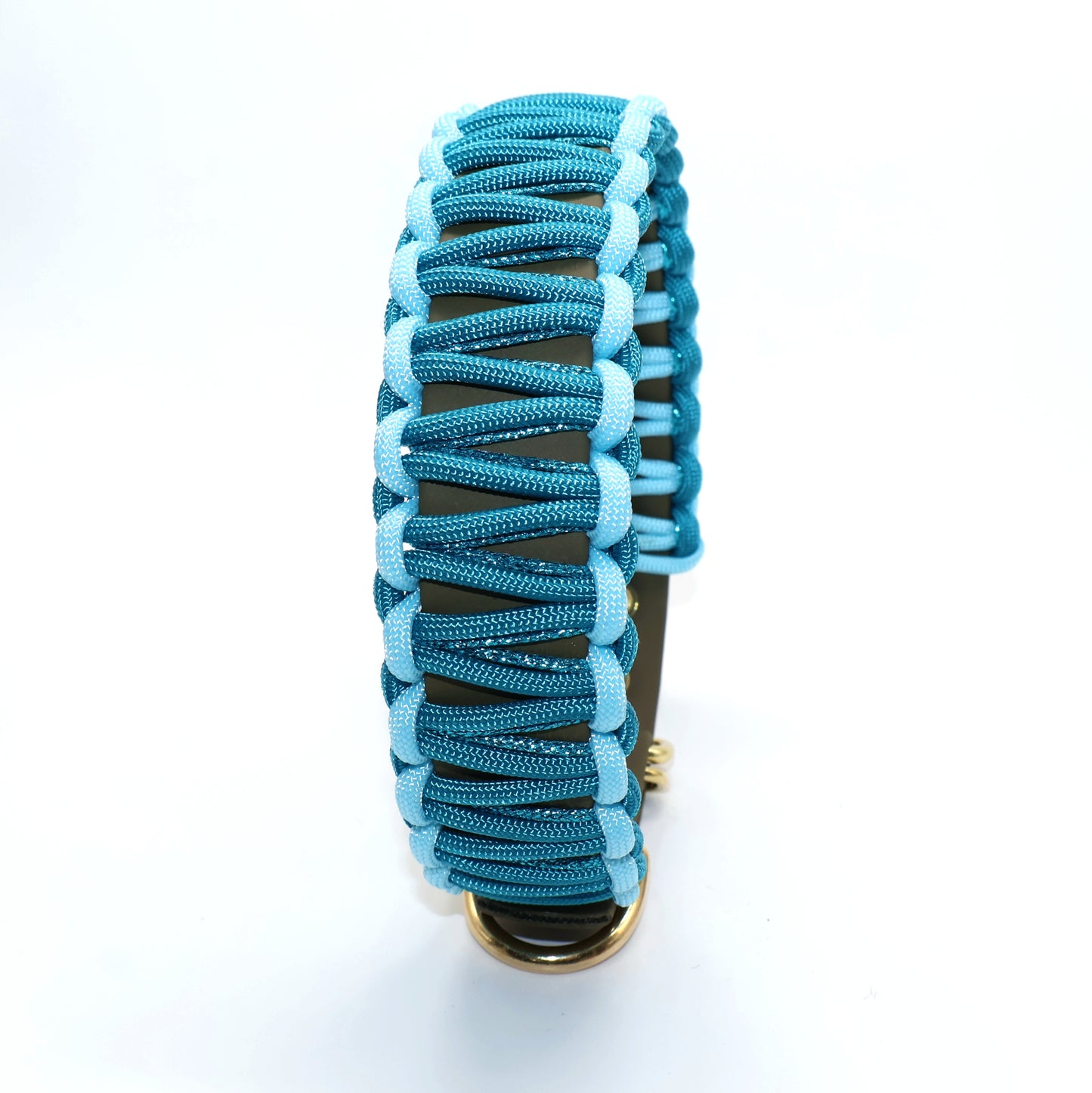 Halsband Biothane & Paracord *Oliv & Cyan Glitzer*