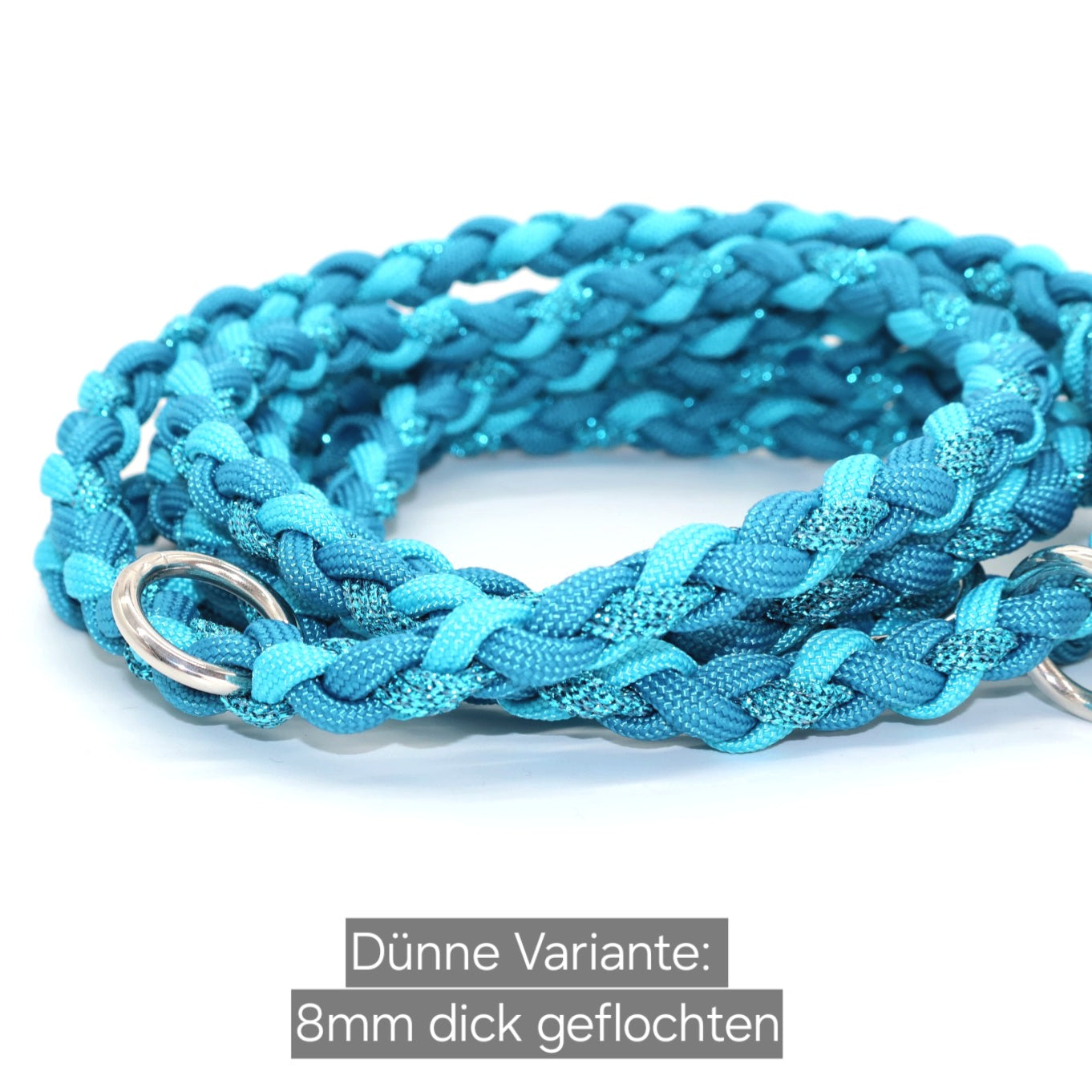 Handgeflochtene Paracord Leine *Karibikblau & Petrol Glitzer & Neon Türkis*