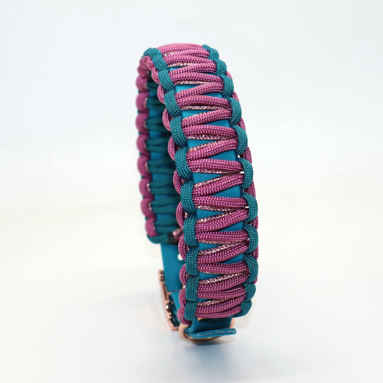 Halsband Biothane & Paracord *Wildbeere & Petrol & Rosa Glitzer*