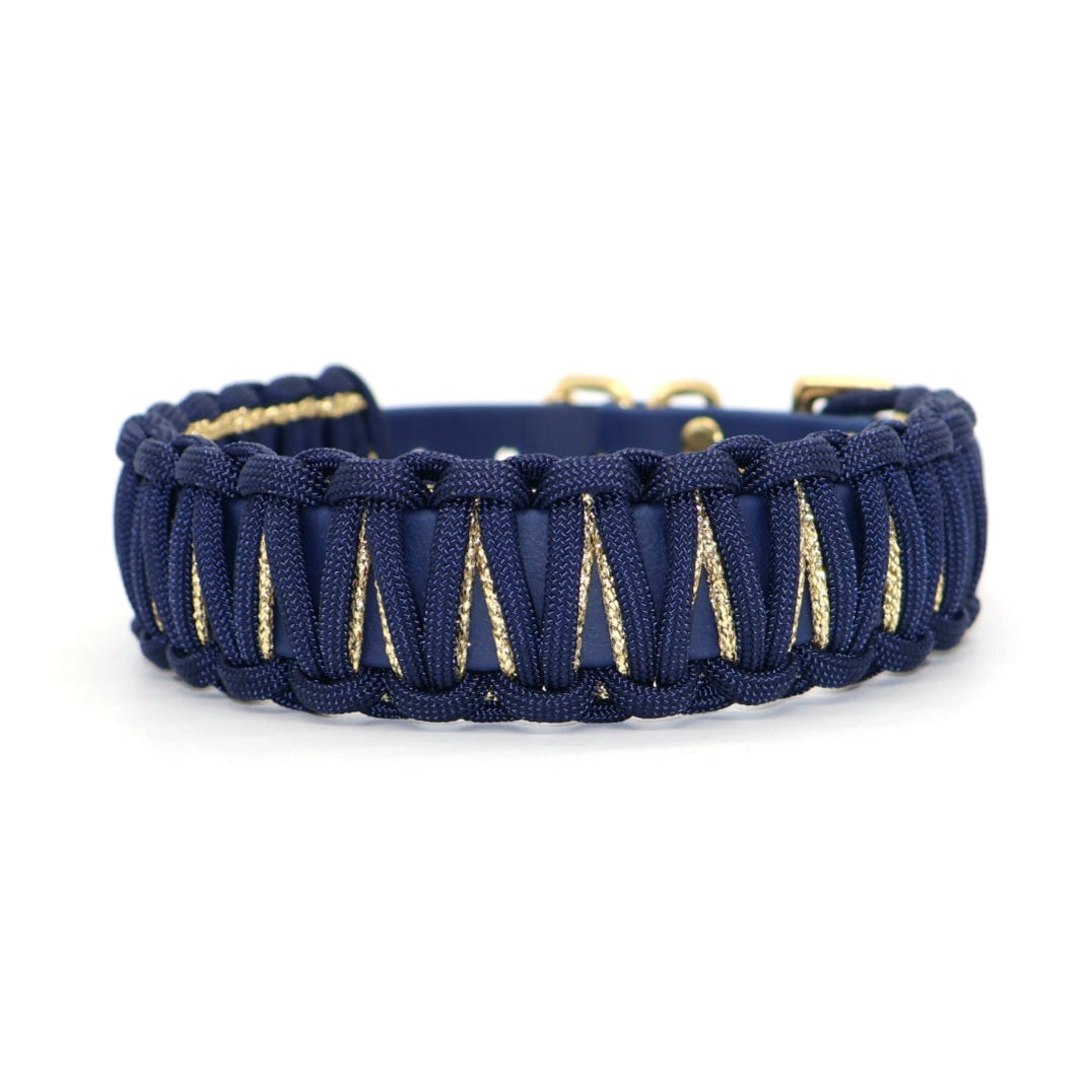 32-38cm & 3,2cm breites Halsband Biothane & Paracord *Mitternachtsblau & Gold Glitzer*