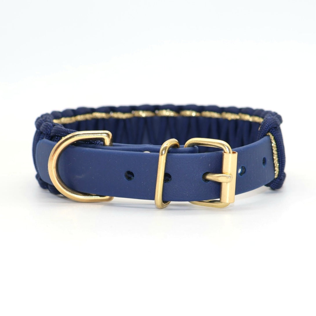 32-38cm & 3,2cm breites Halsband Biothane & Paracord *Mitternachtsblau & Gold Glitzer*