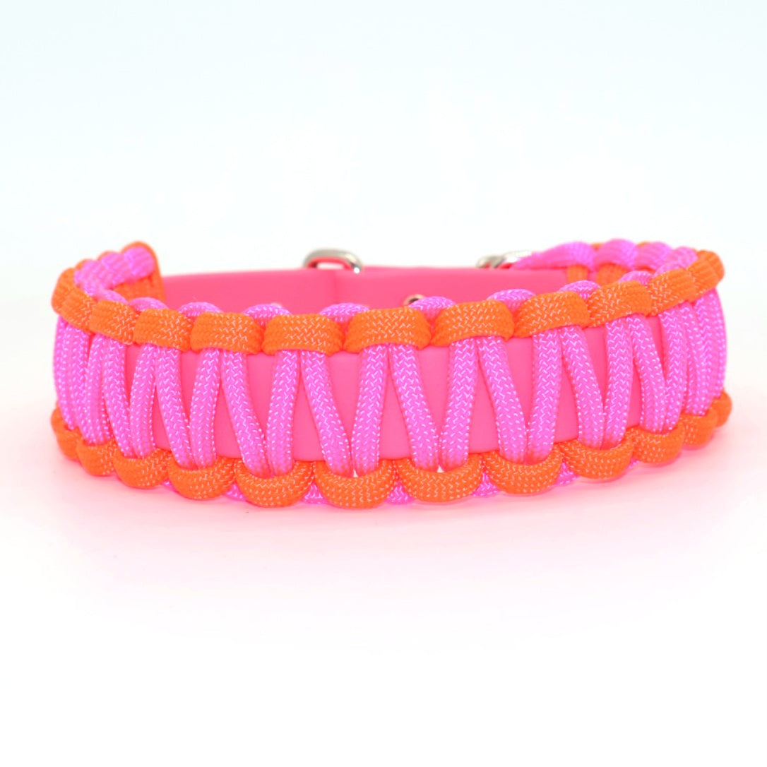 Halsband Biothane & Paracord *Neon Pink & Orange*