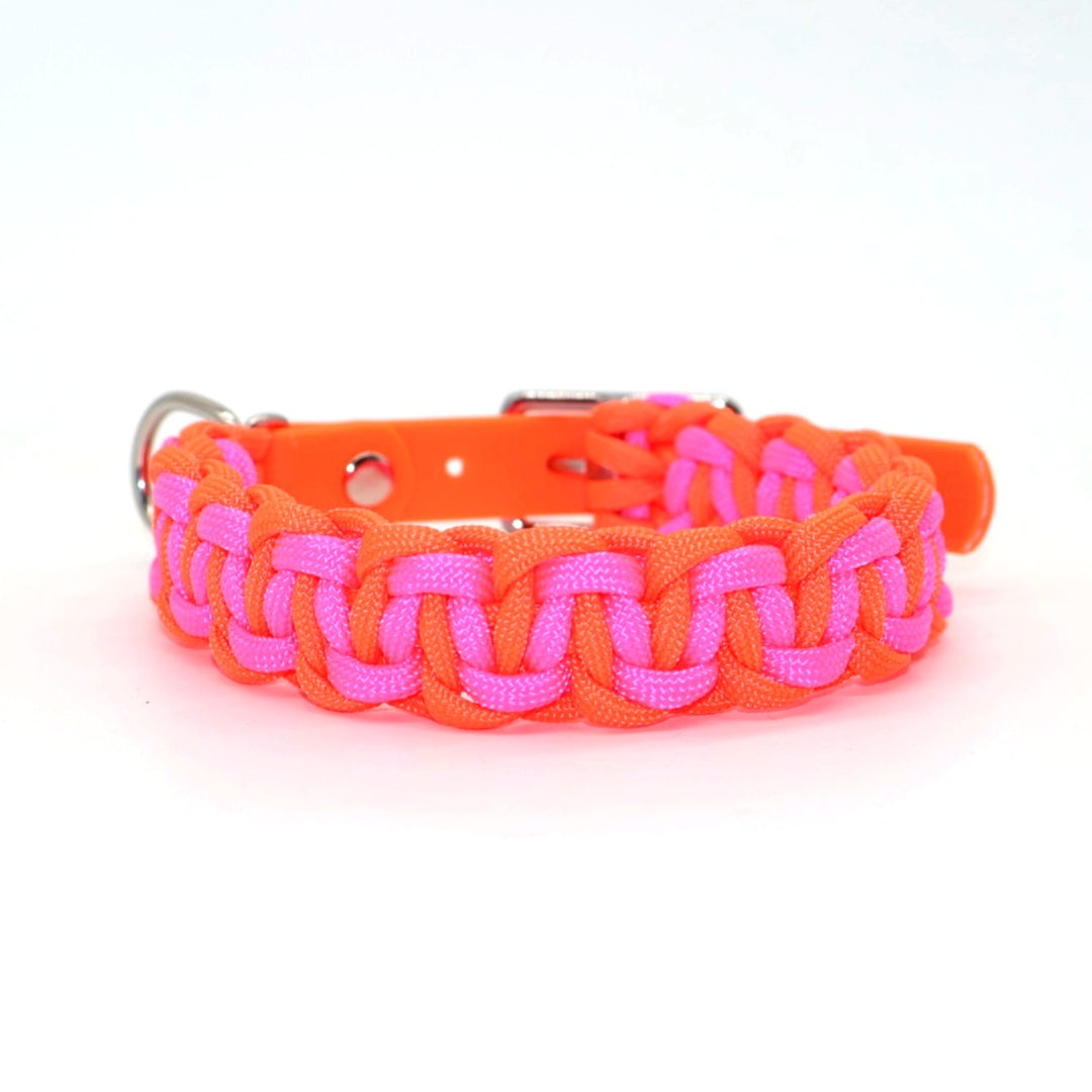 Paracord Halsband geflochten *Neon Orange & Neon Pink* – PrioPaws