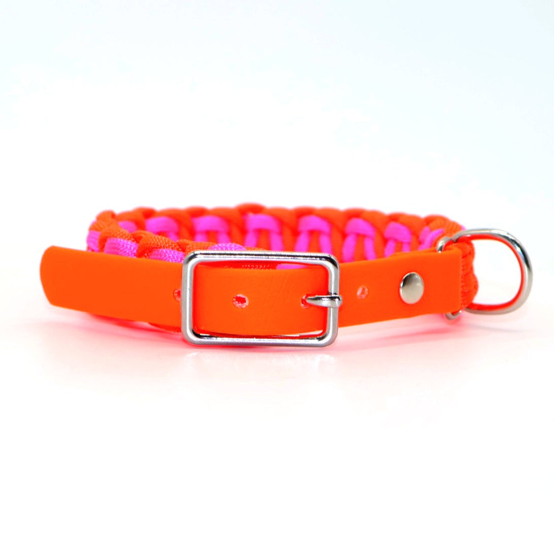 Halsband Biothane & Paracord *Neon Orange & Neon Pink* 24-31cm