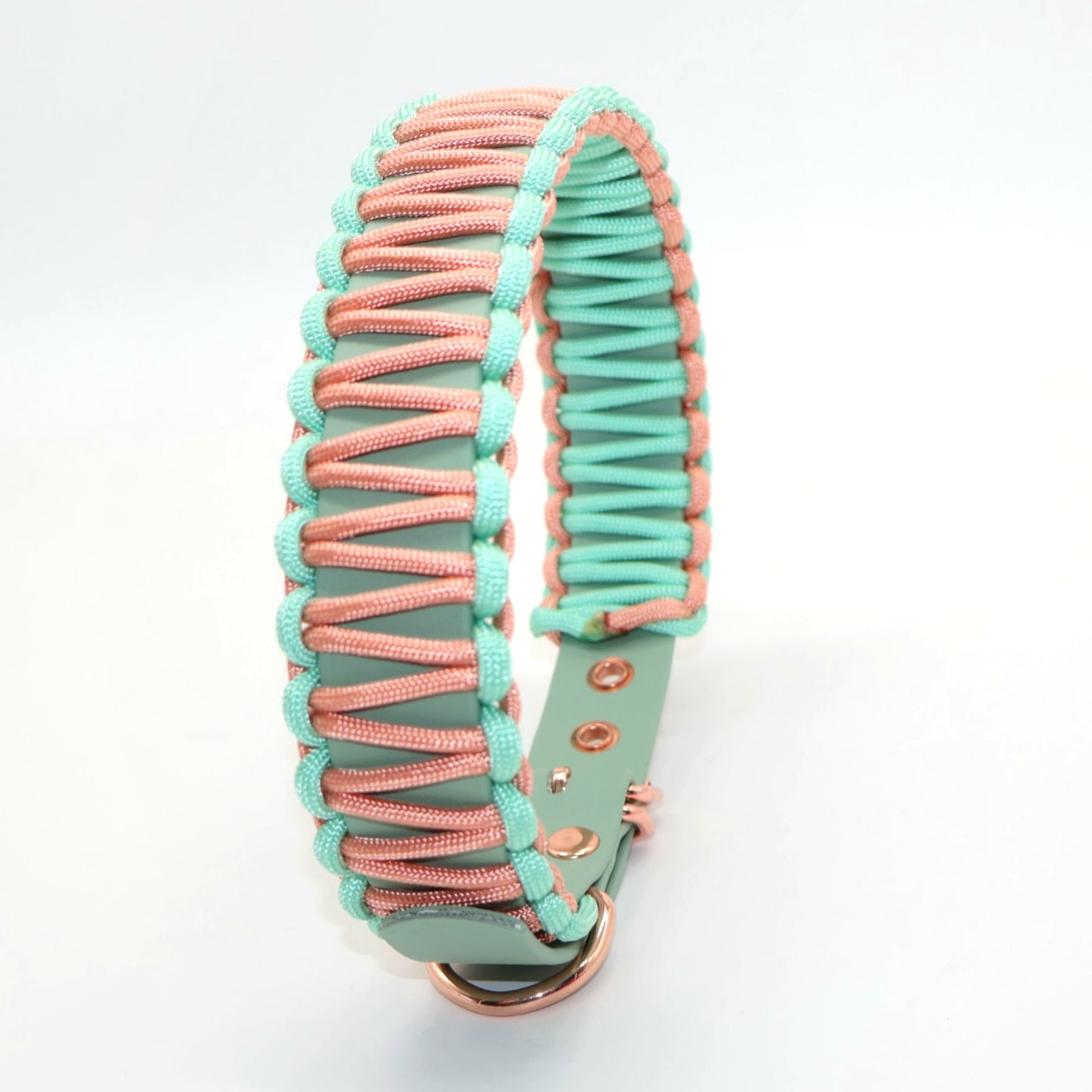 42-50cm & 4cm breites Halsband Biothane & Paracord *Mint & Rosé*