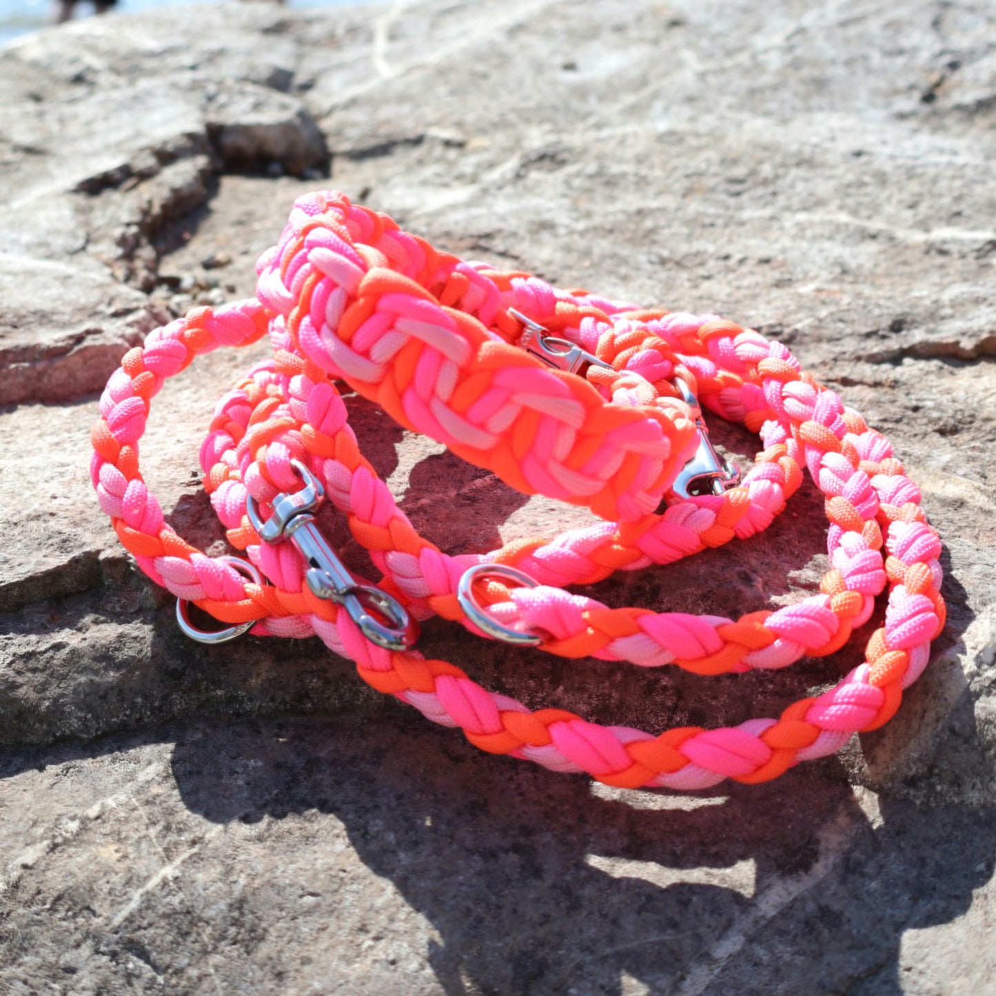 Paracord Halsband geflochten *Neon Orange & Neon Pink*