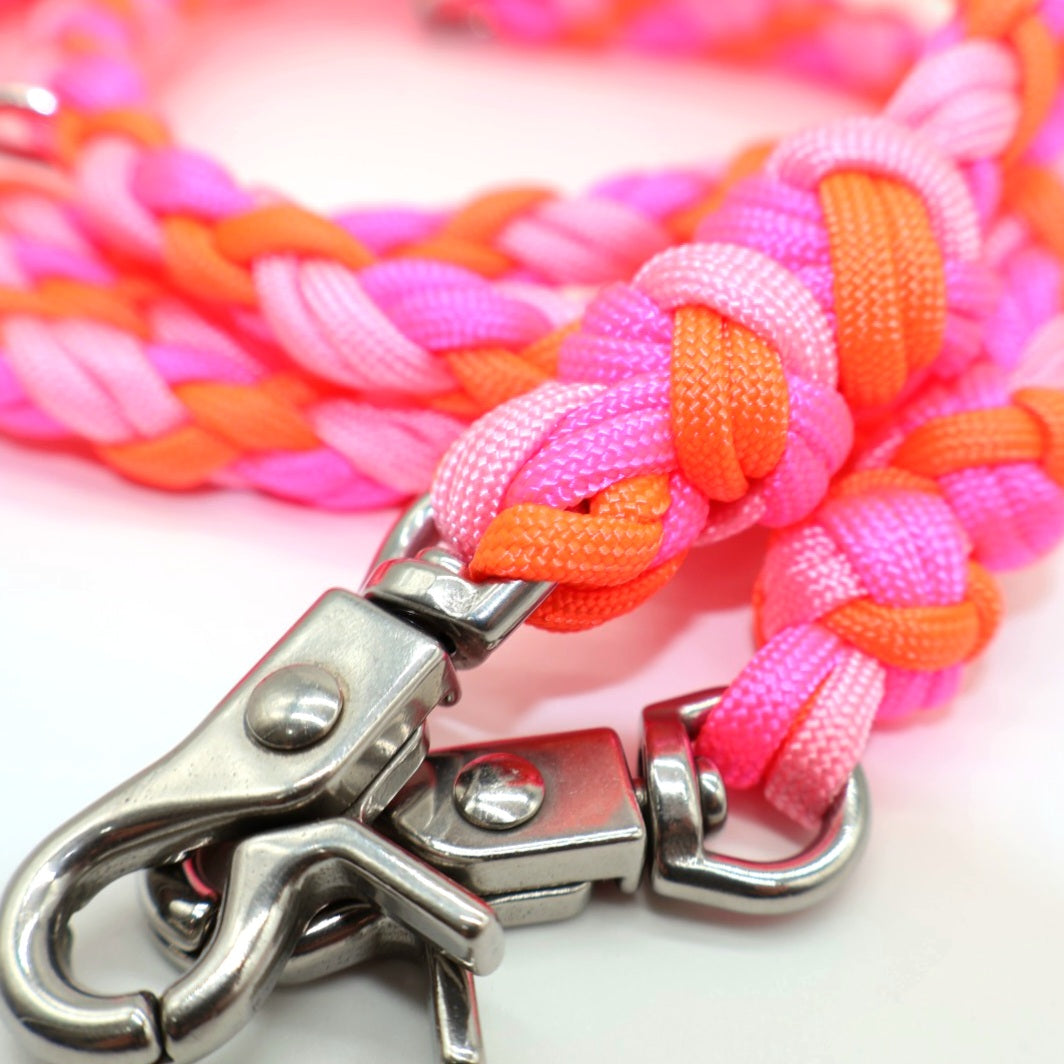 Handgeflochtene Paracord Leine *Neon Pink & Neon Orange*