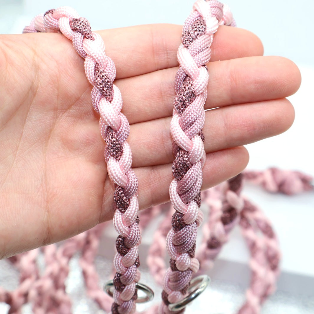 Hand-braided Paracord Leash *Rouge & Old Pink & Pink Glitter*