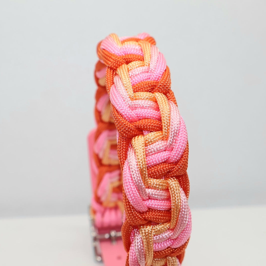 Paracord Halsband geflochten *Orange & Rosa*