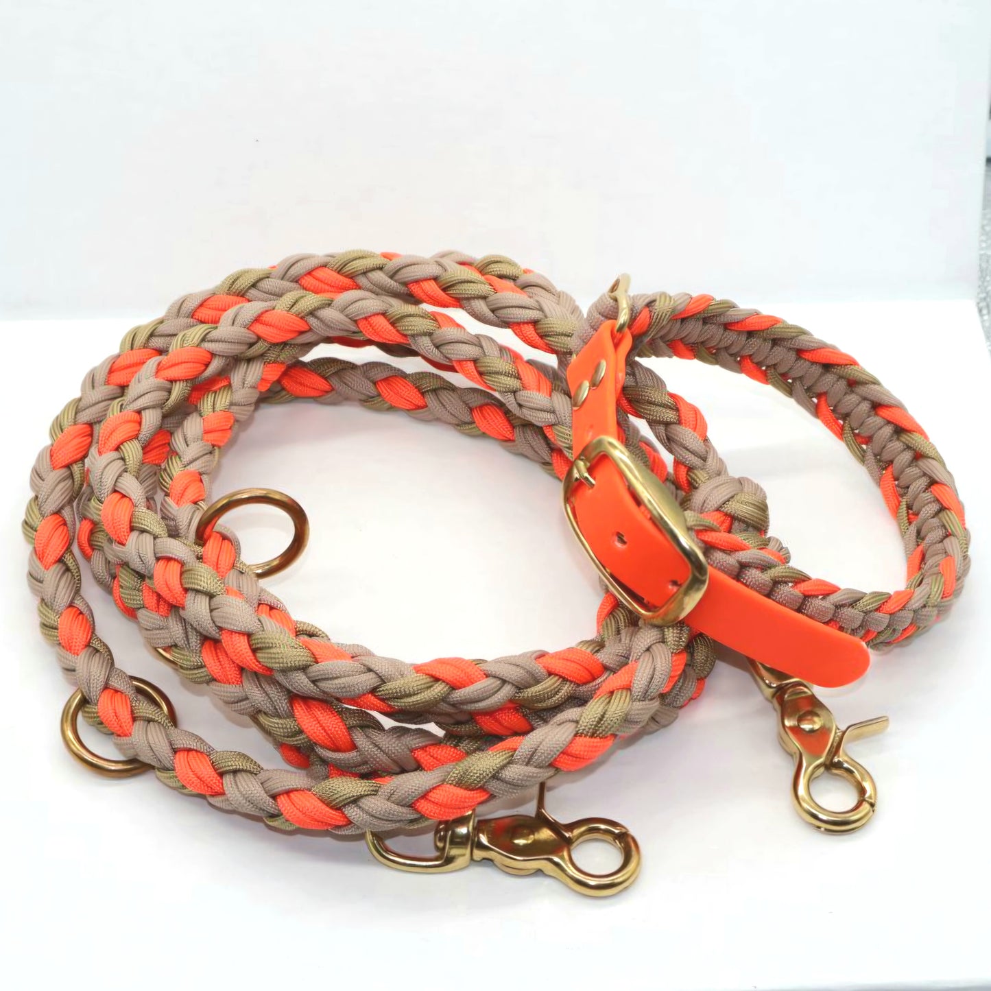 Paracord Halsband geflochten #1 *Neon Orange & Gold & Mocca*