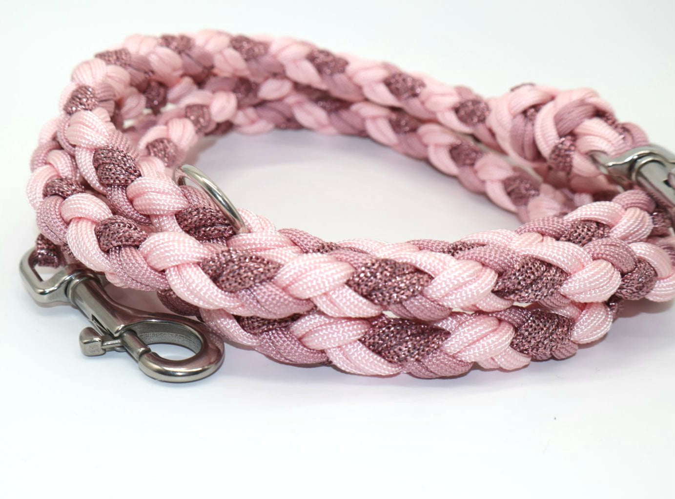 Hand-braided Paracord Leash *Rouge & Old Pink & Pink Glitter*