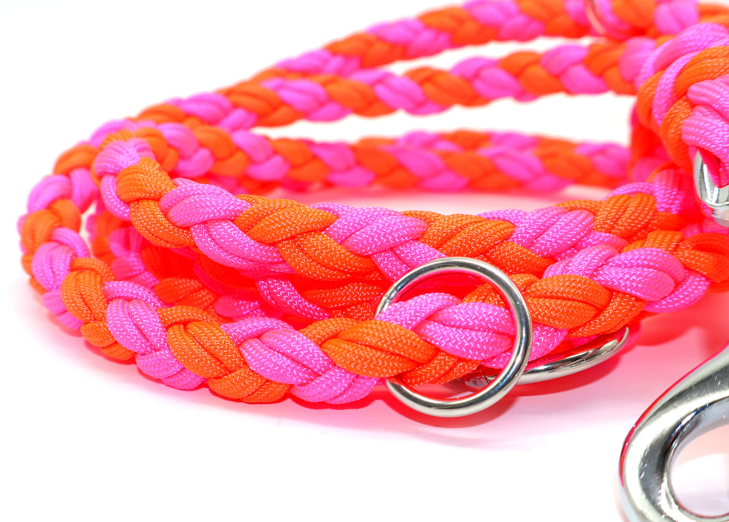 Handgeflochtene Paracord Leine *Neon Pink & Neon Orange*