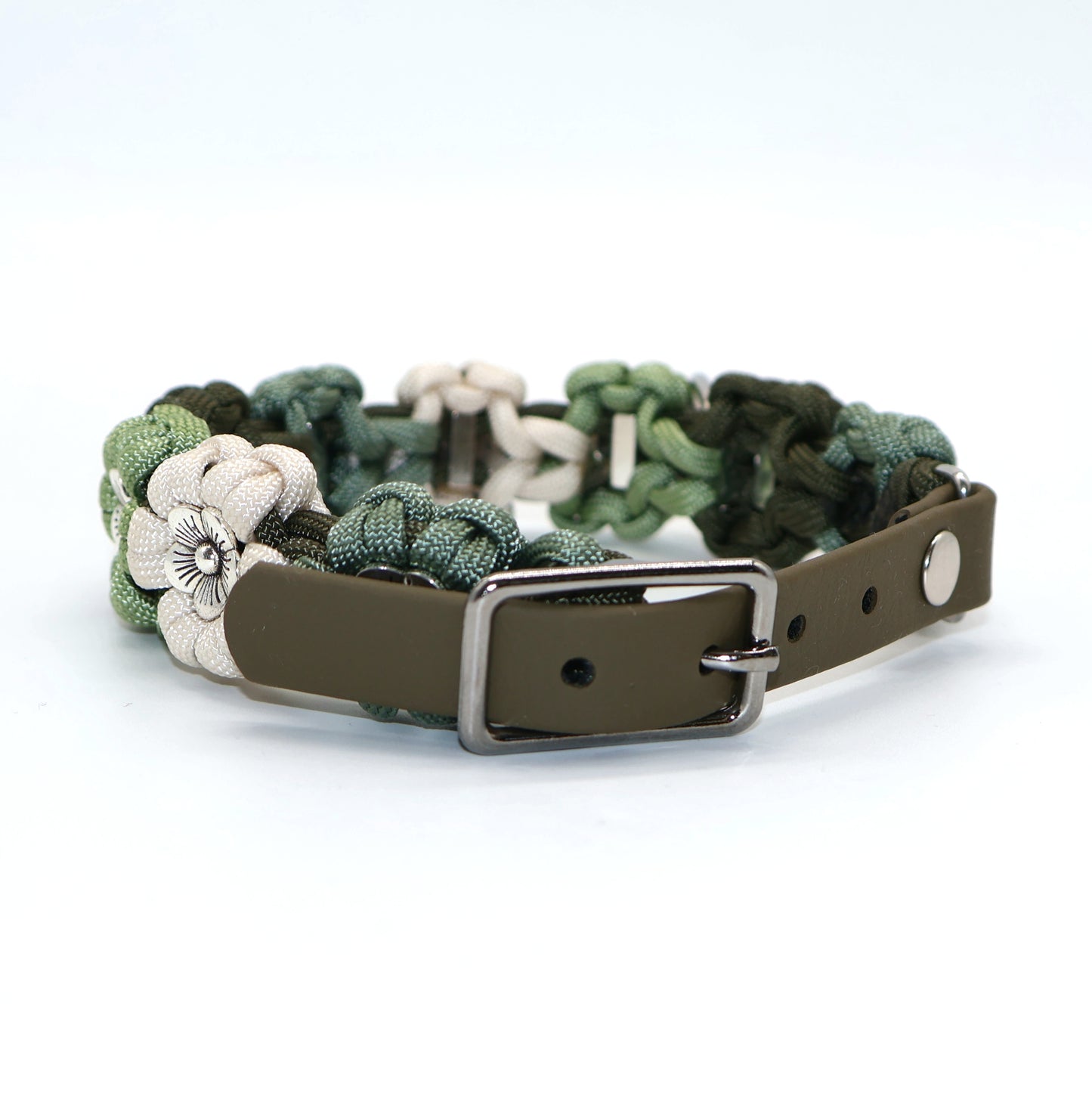 Blumen Halsband *Guacamole & Oliv & Foggy grün & Creme*