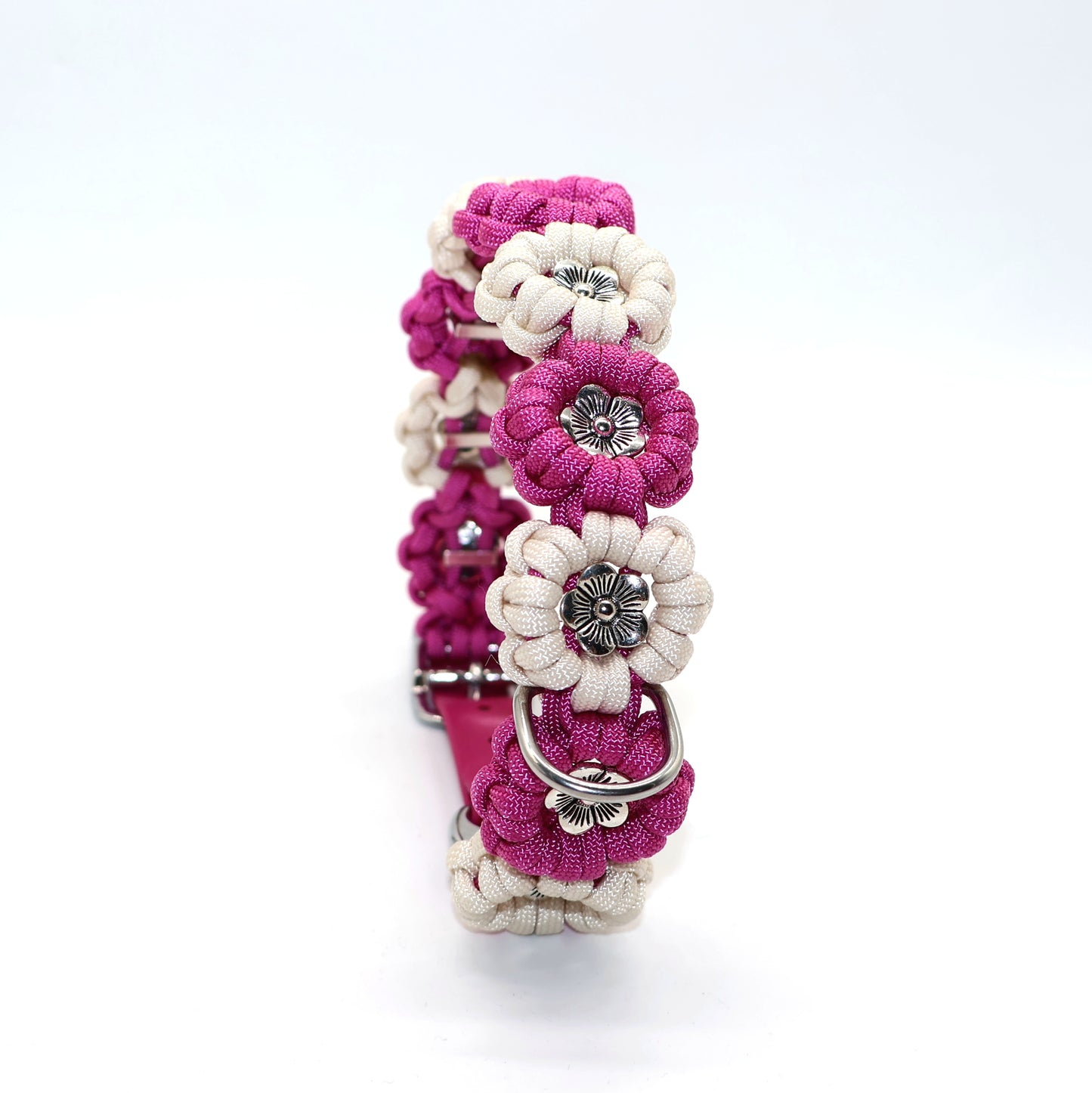 35-40cm Blumenhalsband mit passender 2,2m dicke Paracordleine *Passion Pink & Creme*