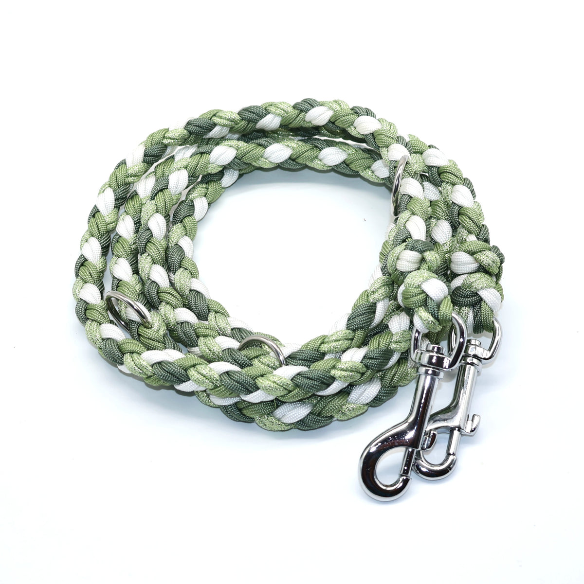 Handgeflochene Paracordleine *Foggy & Creme|Weiß & Guacamole Glitzer*