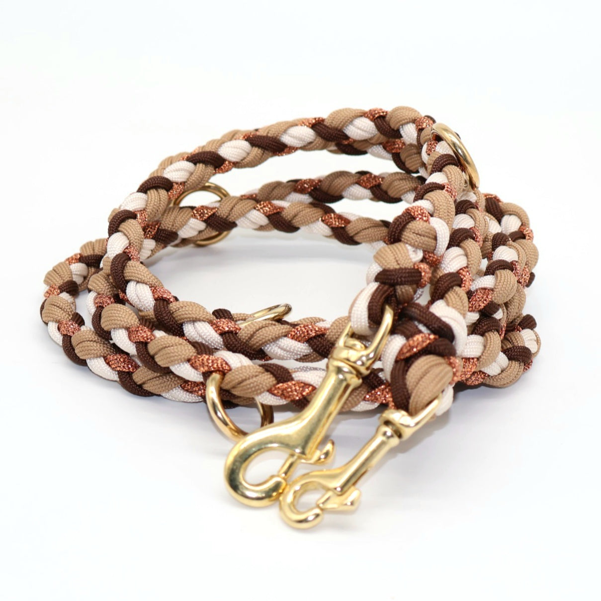 Hand-woven paracord leash *Nut & Cappuccino & Cream & Copper Glitter*