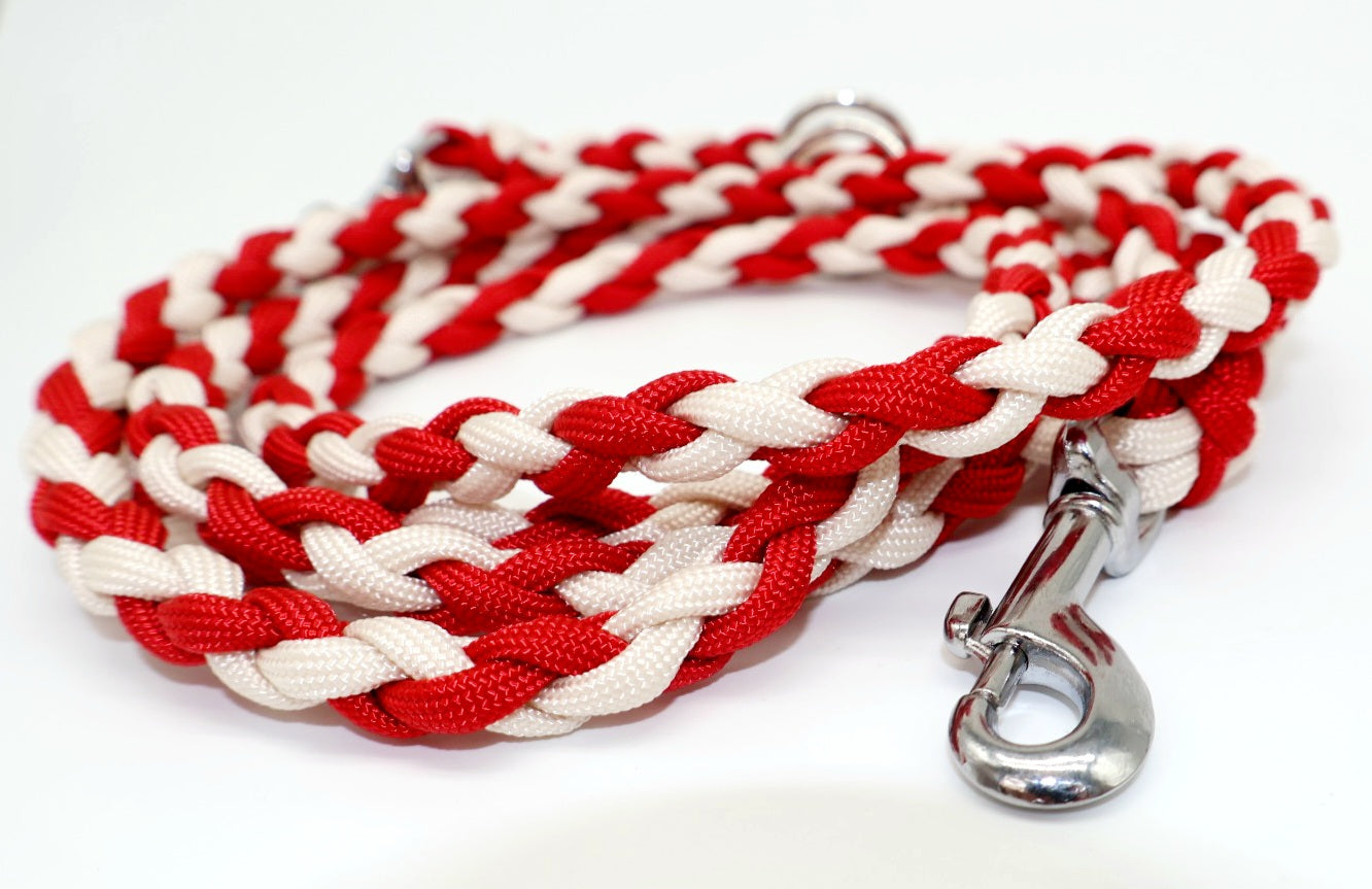 Hand-braided Paracord Leash *Red-Cream*