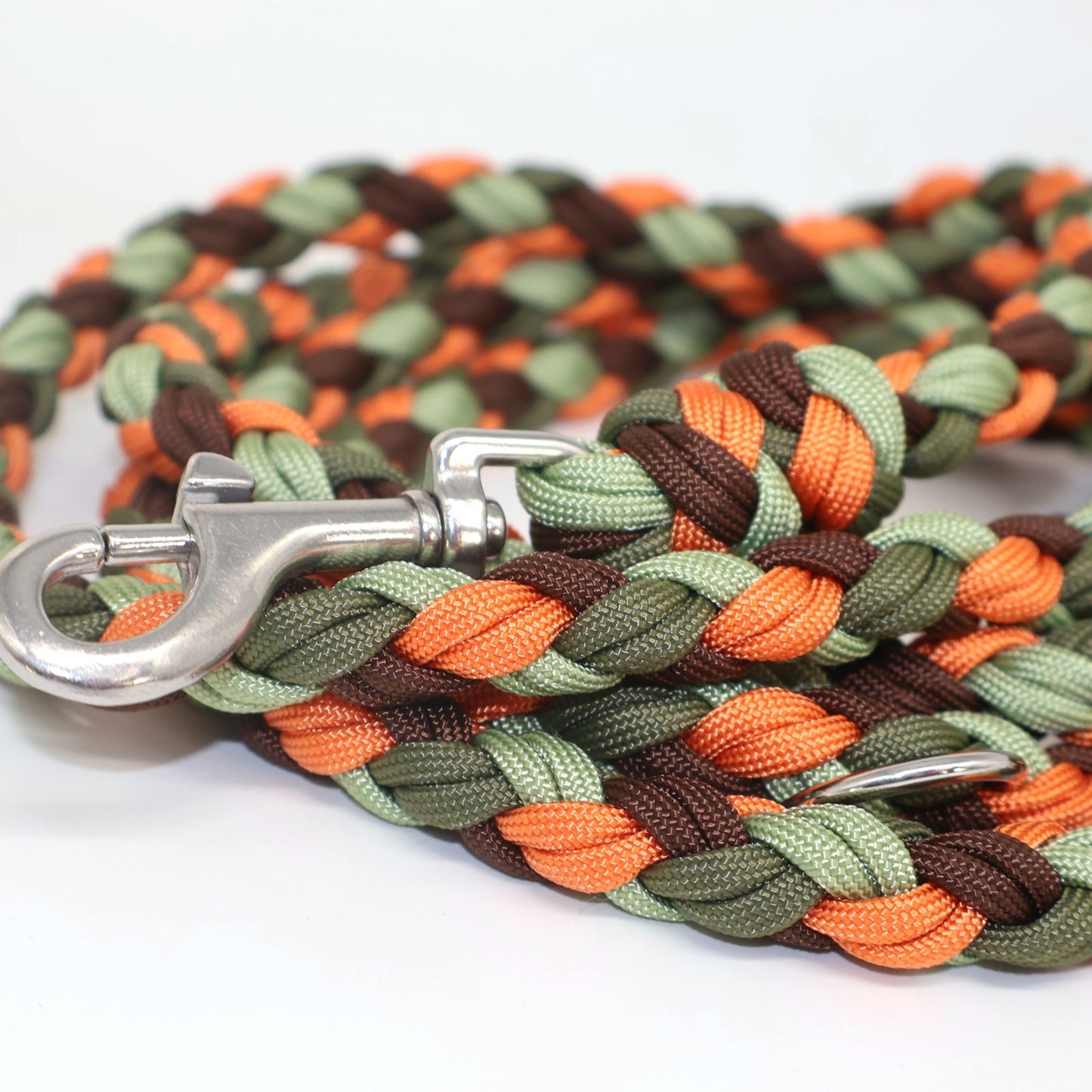 Hand-braided Paracord Leash *Guacamole & Olive & Fox Orange & Nut*