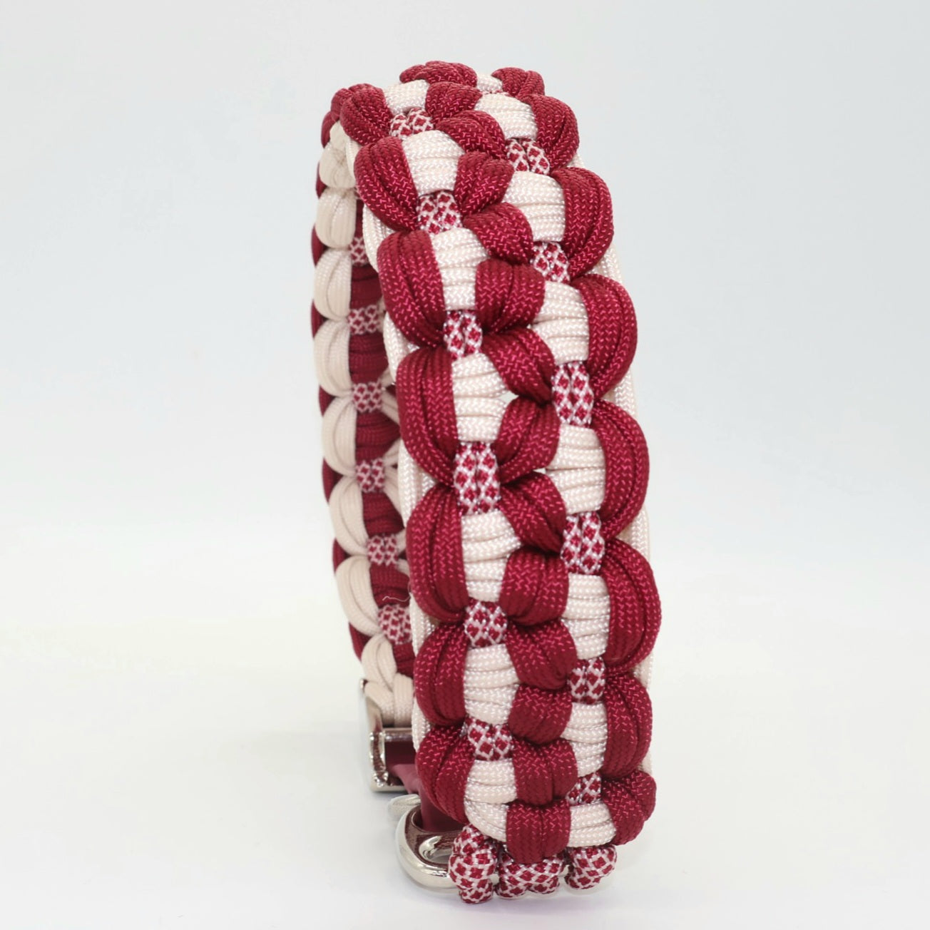 Paracord Halsband Breit geflochten *Burgundy-Creme*