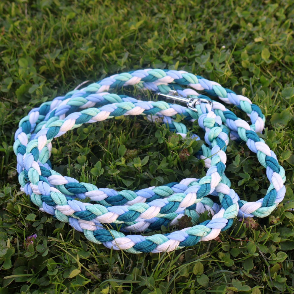 Handgeflochtene Paracord Leine *Petrol-Polar-Mint-Weiß*