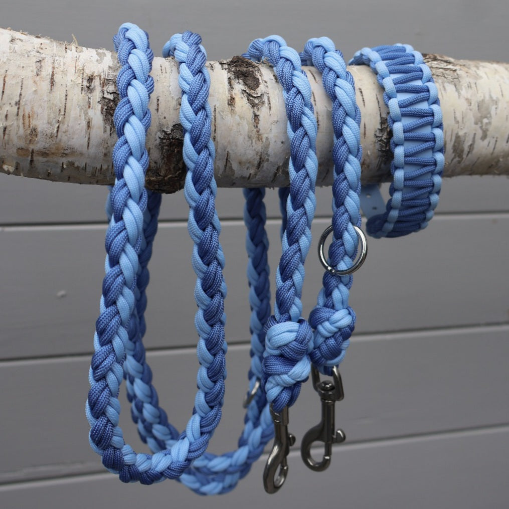 Hand-braided paracord leash *Polar+Powerblue*