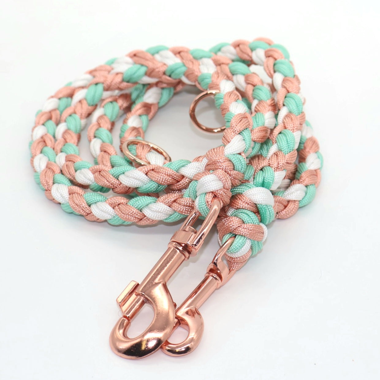 Hand-braided Paracord Leash *Rosé & Mint & White*