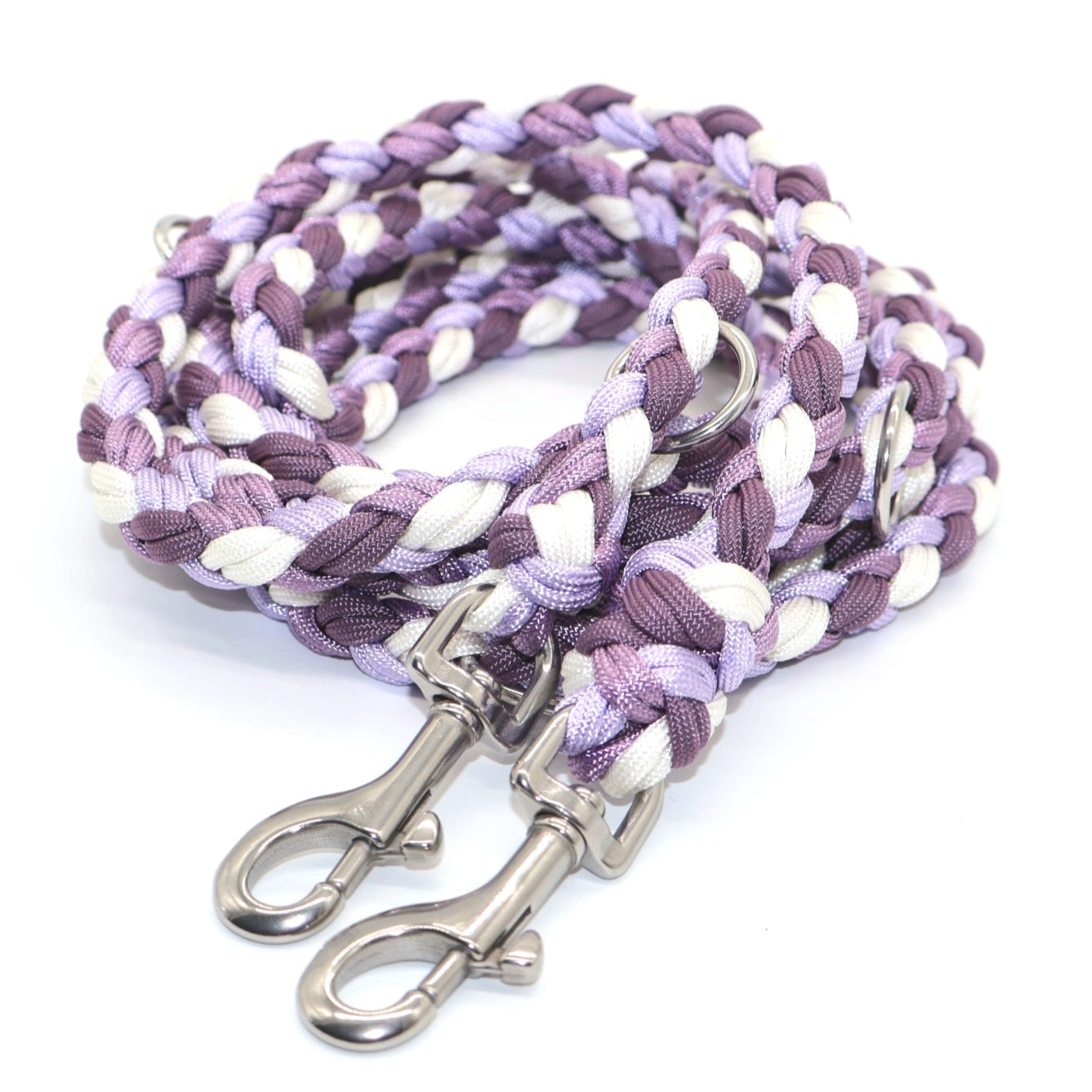 Hand-braided Paracord Leash *White & light lilac & dark lilac & grape*
