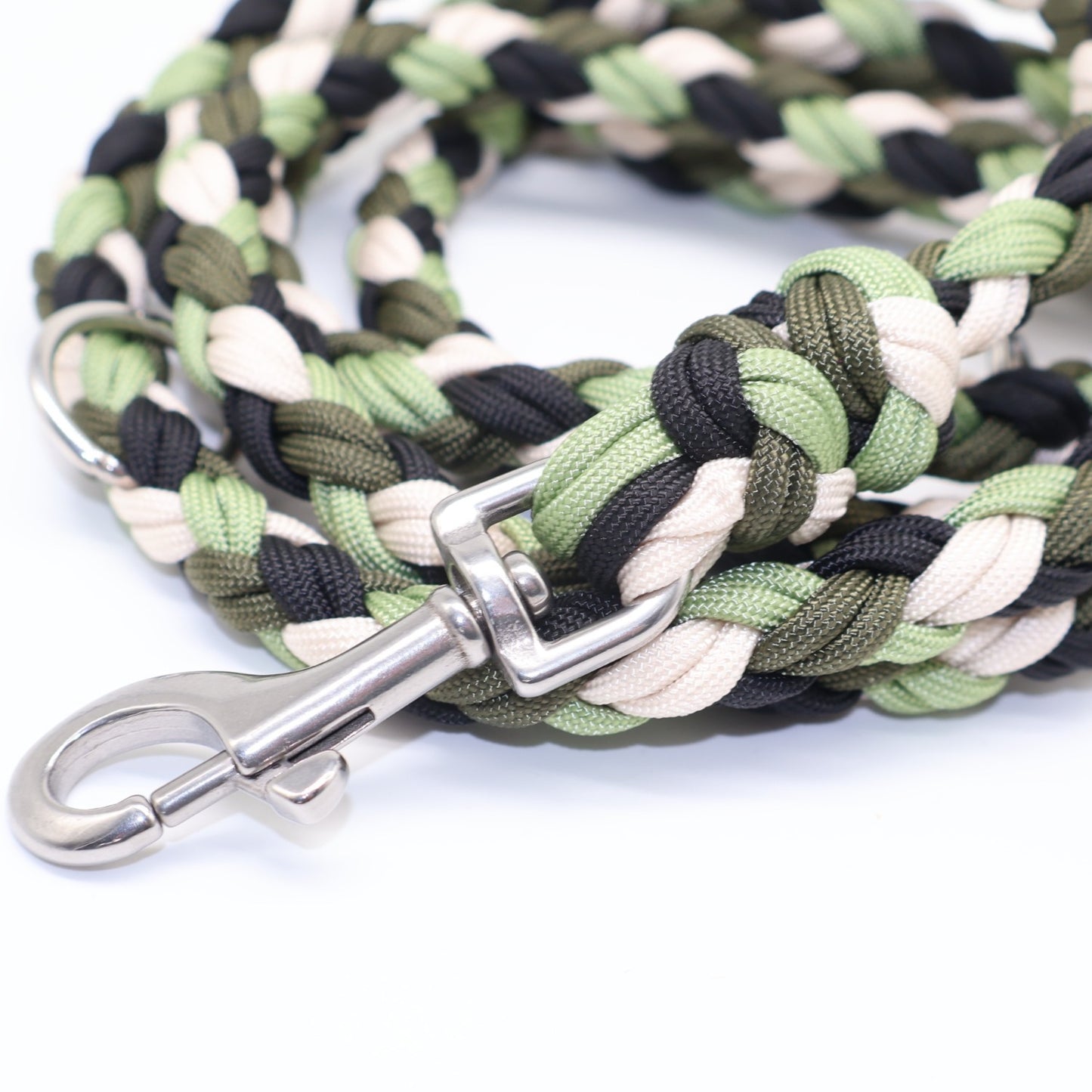 Hand-braided Paracord Leash *Army Green-Guacamole-Cream-Black*