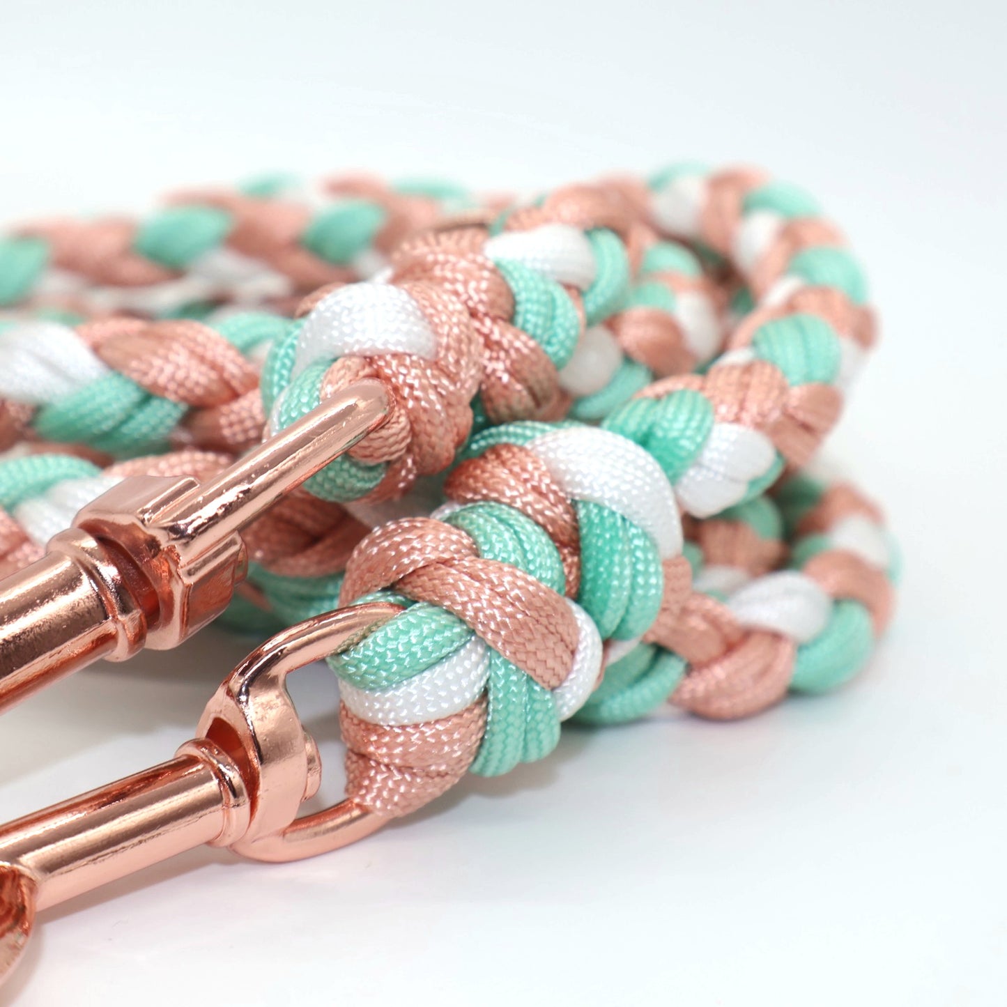 Hand-braided Paracord Leash *Rosé & Mint & White*