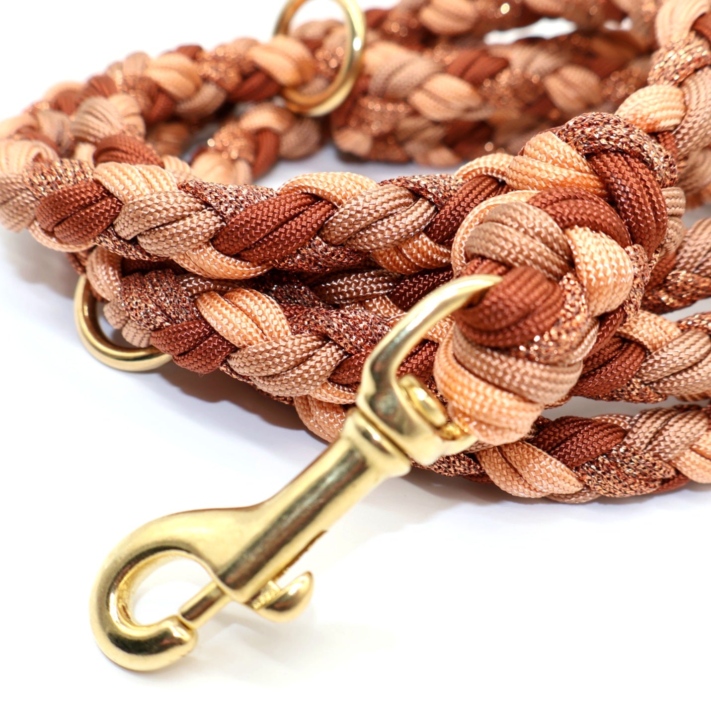 Hand-braided paracord leash *Bronze & Rust & Copper Glitter*