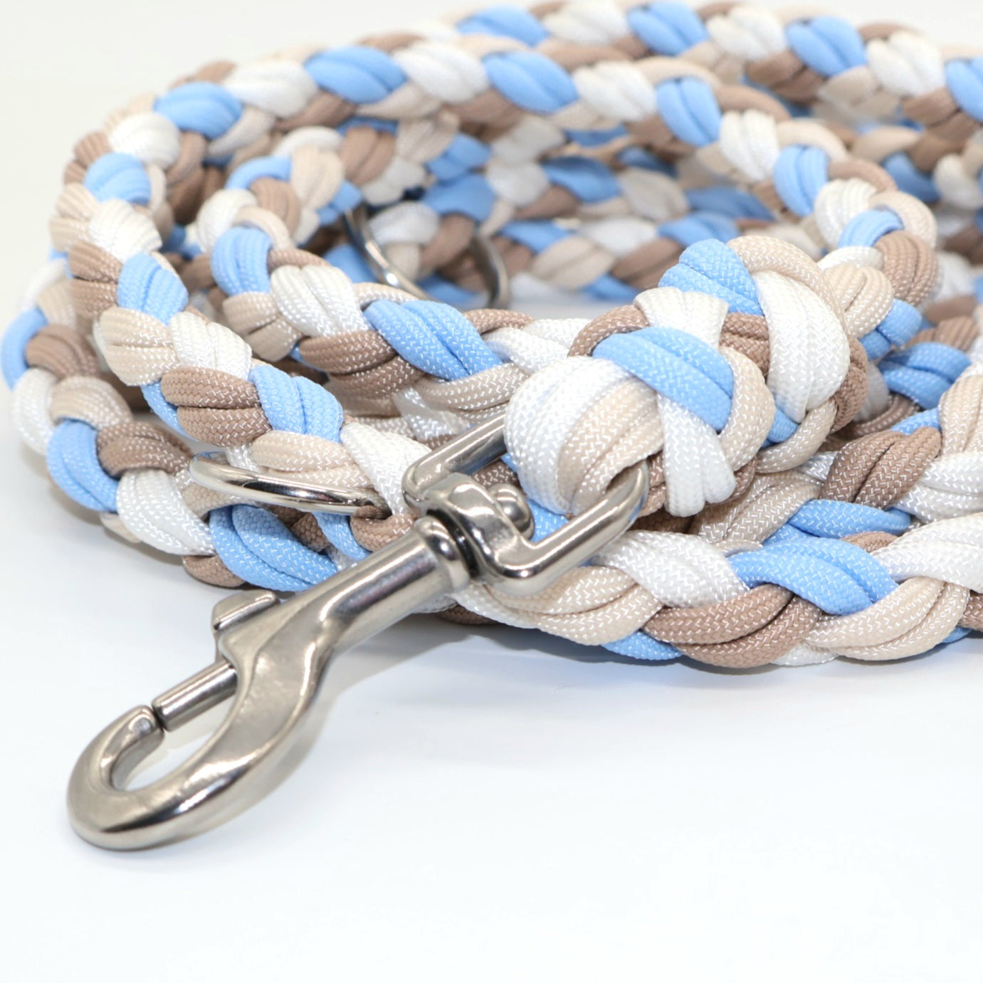 Hand-braided Paracord Leash *Polar Blue & Mocca & Cream & White*