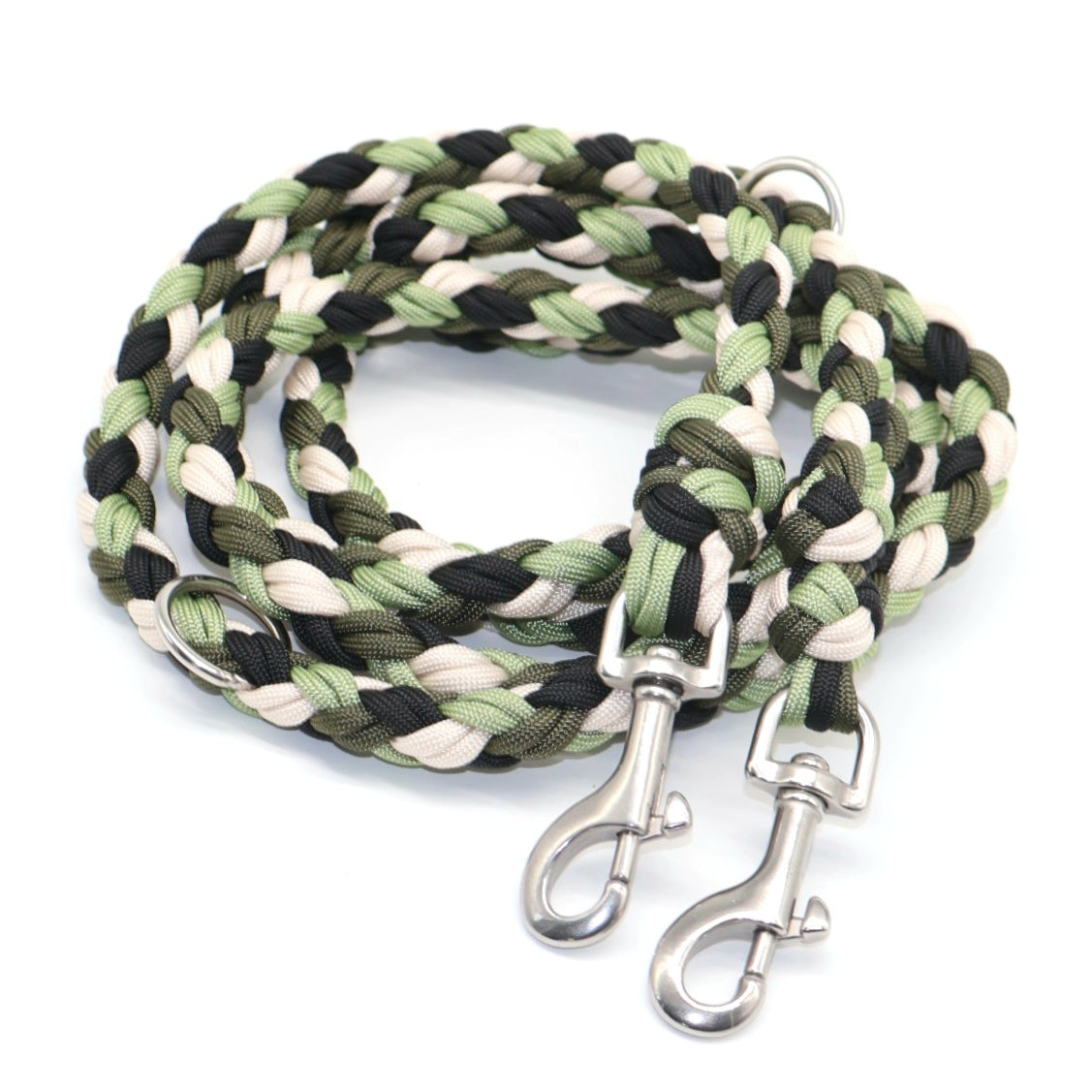 Hand-braided Paracord Leash *Army Green-Guacamole-Cream-Black*
