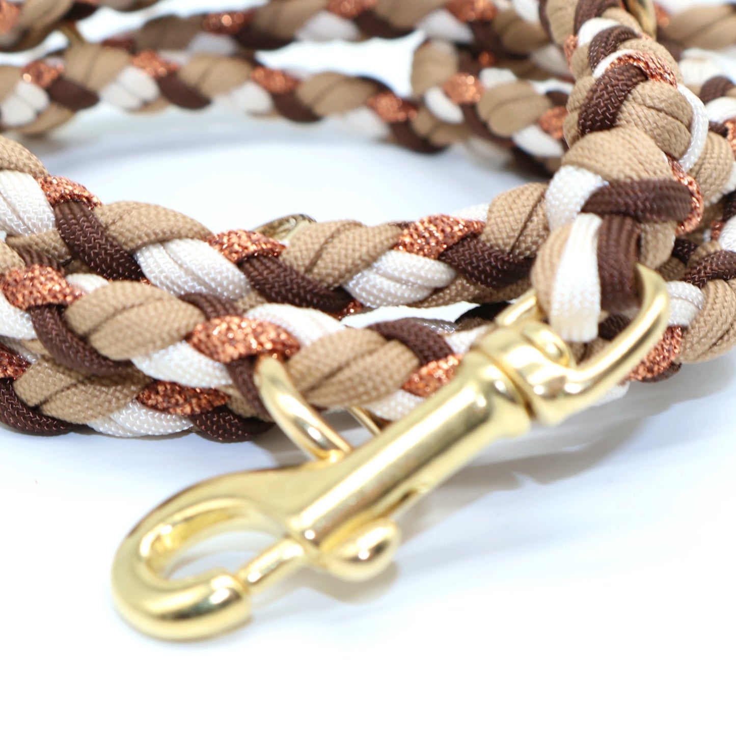 Hand-woven paracord leash *Nut & Cappuccino & Cream & Copper Glitter*