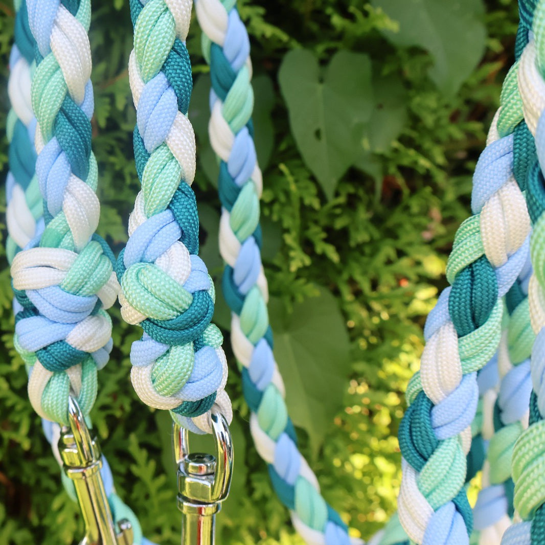 Handgeflochtene Paracord Leine *Petrol-Polar-Mint-Weiß*