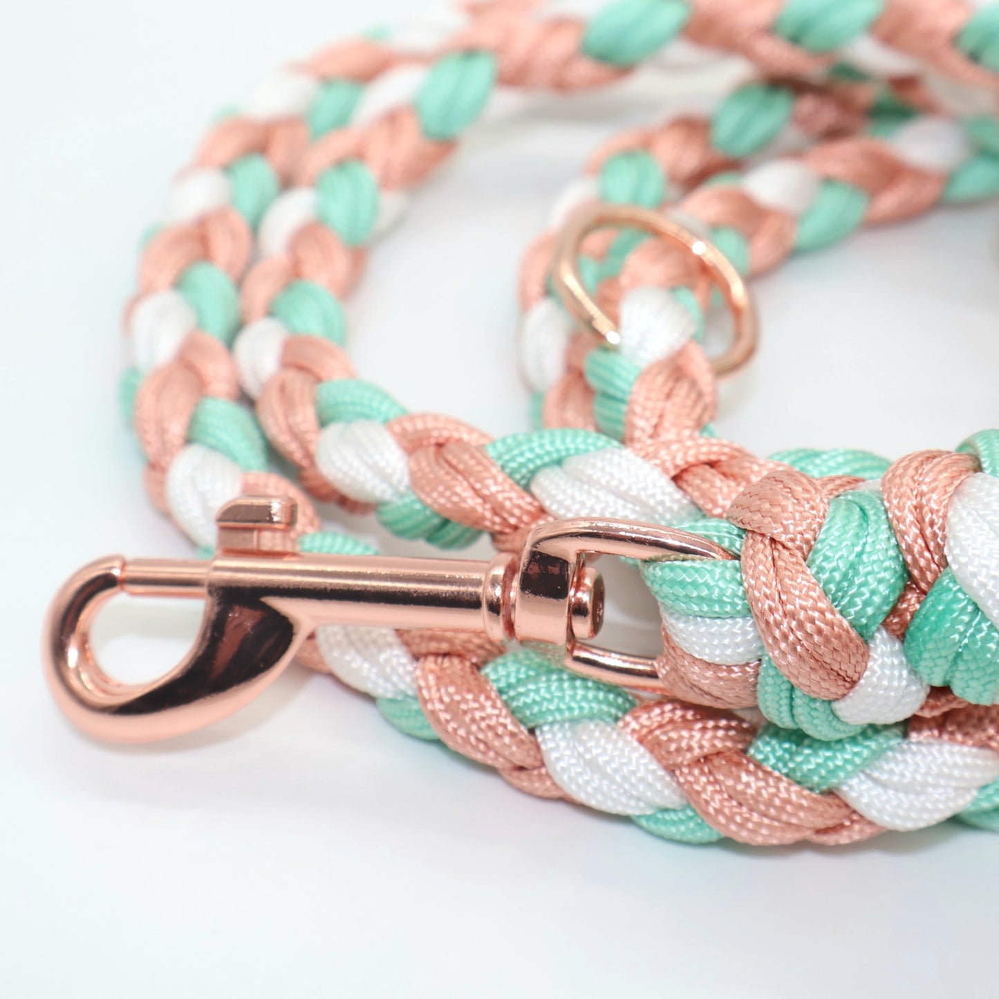 Hand-braided Paracord Leash *Rosé & Mint & White*