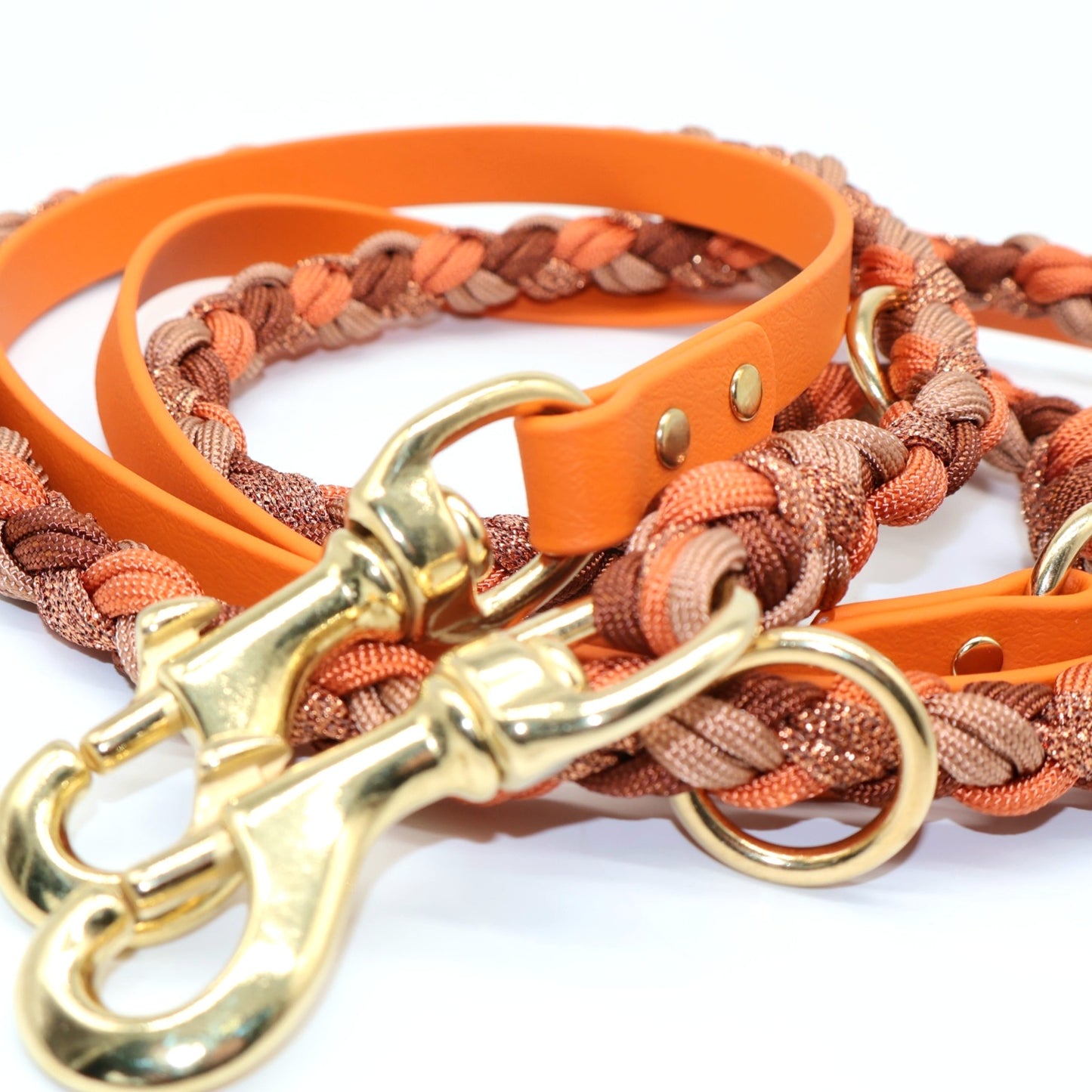 Paracord x Biothane Leash *Squirrel & Bronze & Copper Glitter & Rust*