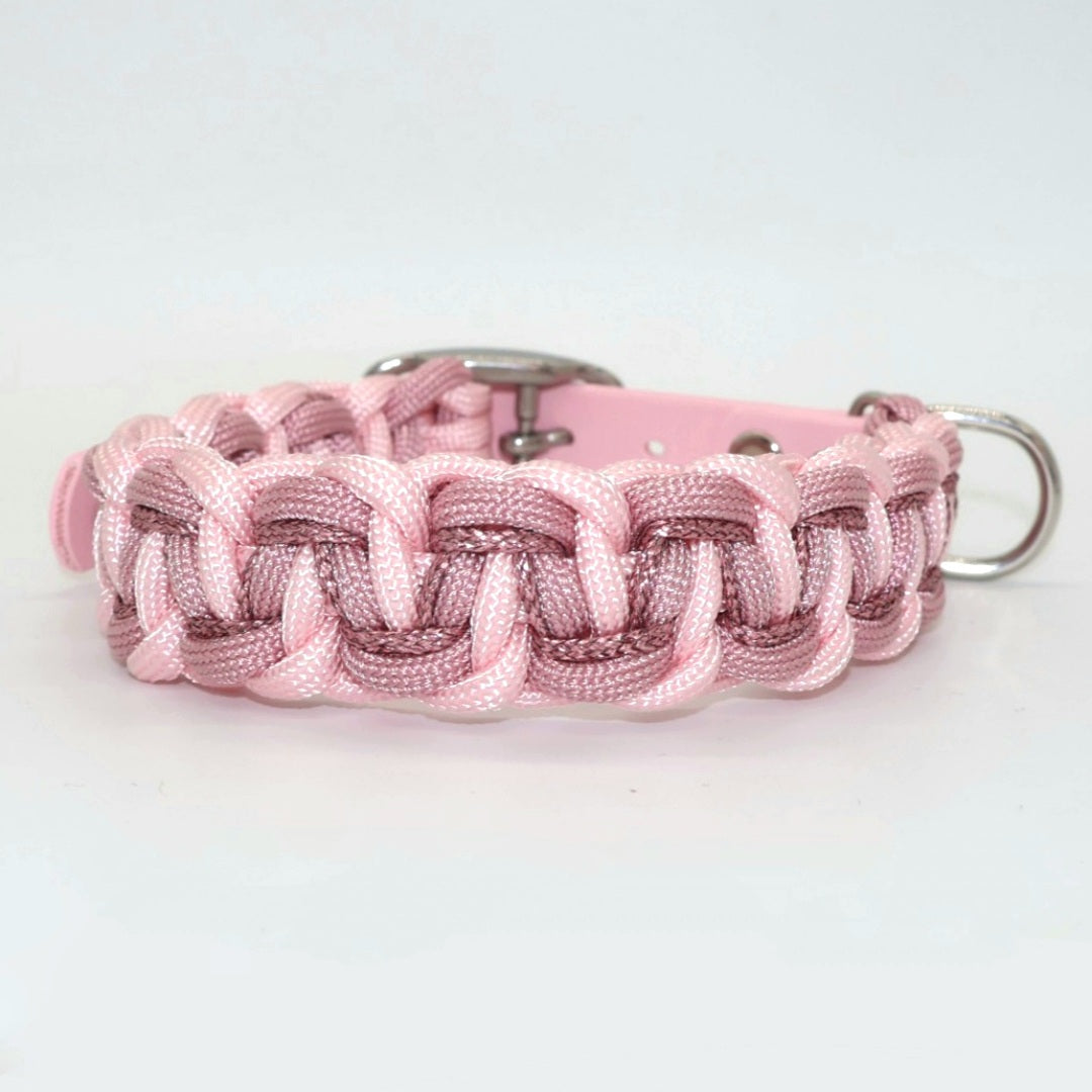 Paracord braided collar *Rouge & Old Pink & Pink Glitter*