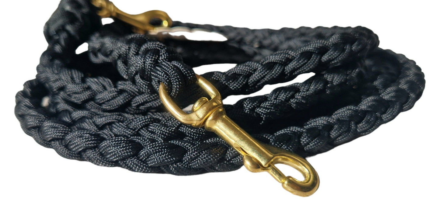 2,6m - Handgeflochtene Paracord Leine für Hunde bis 25kg *schwarz*