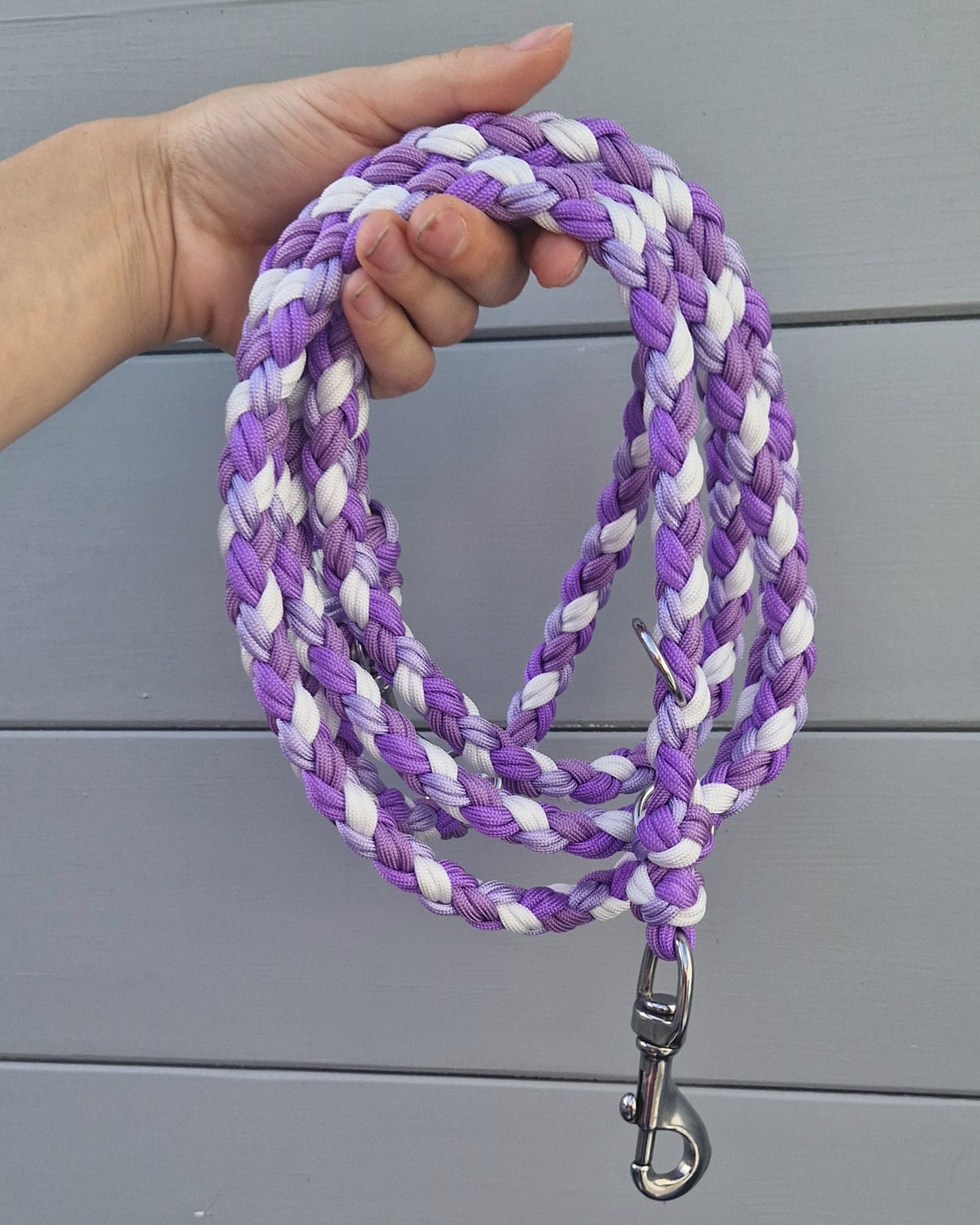 Hand-braided Paracord Leash *Amethyst &amp; Pastel Purple &amp; Light Lilac &amp; White* 