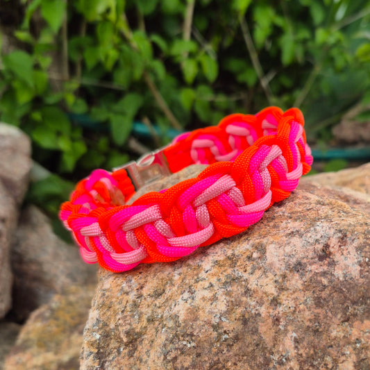 Paracord Halsband geflochten *Neon Orange & Neon Pink*