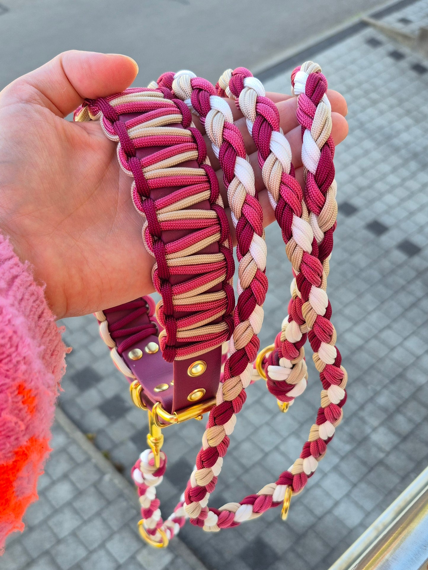 Halsband Biothane & Paracord *Burgundy & Ruby & Caffé Latte*