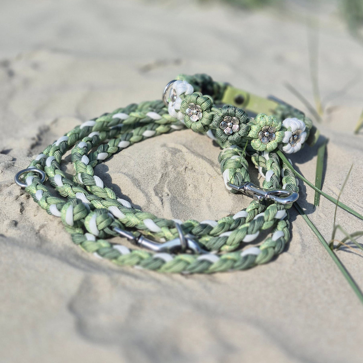 Blumen Halsband *Guacamole Glitzer & Foggy grün & Creme|Weiß*