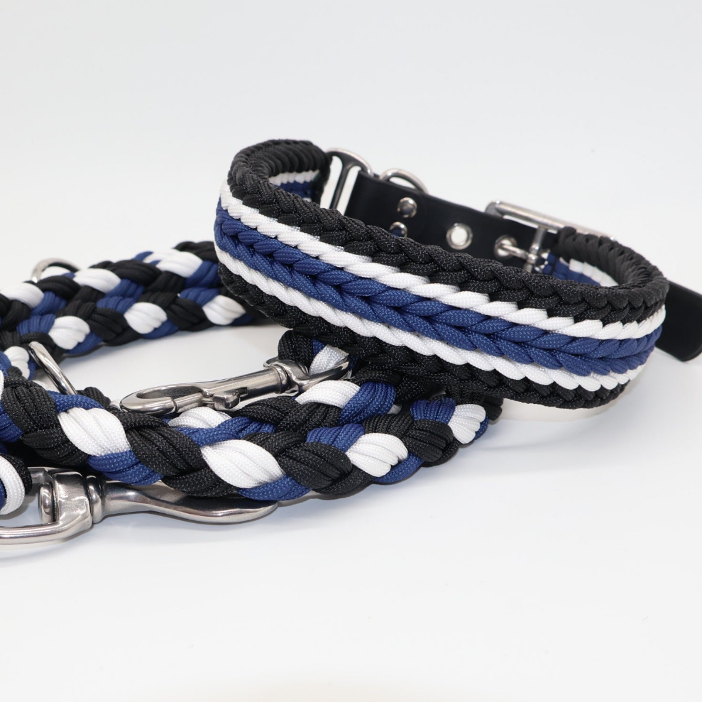 Paracord Halsband Breit geflochten *Schwarz & Galaxyblau & Weiß*